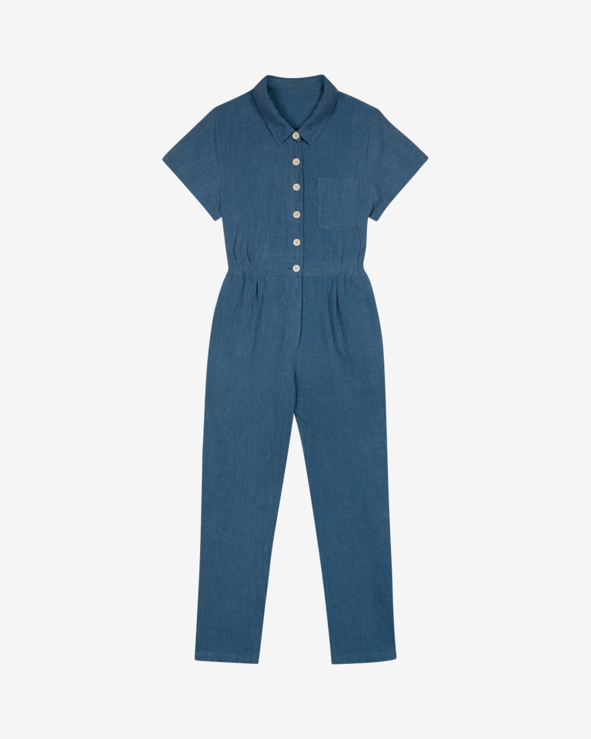Lowie Women's Cotton Linen Washed Blue Jumpsuit - Comfortable Casual Romper for Summer Outings, Beach Vacations & Everyday Wear