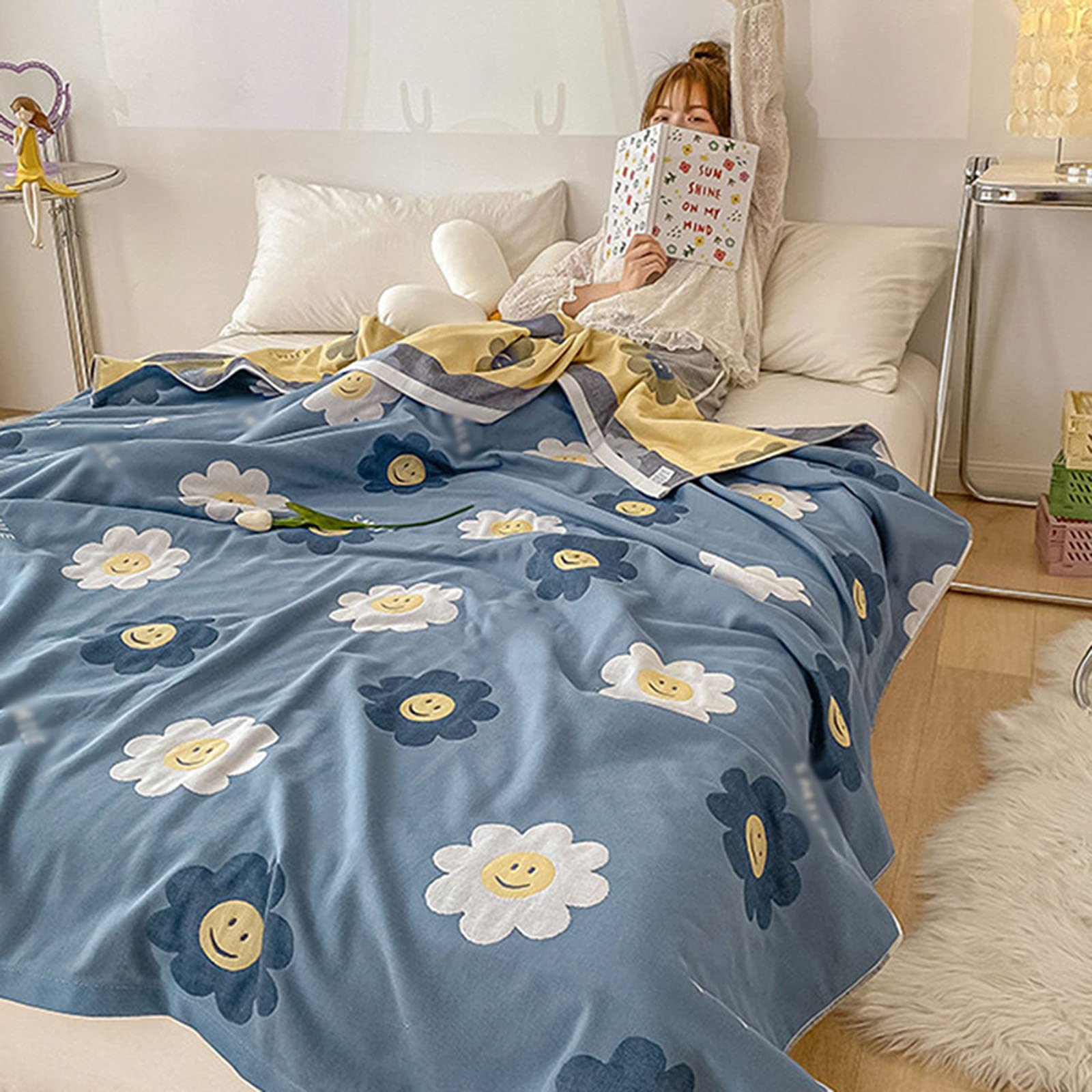 Lightweight Cooling Blanket for Hot Sleepers - 100% Cotton Summer Throw Blanket, Ultra Soft & Breathable for Night Sweat Relief - Perfect for Bedroom, Sofa & Travel Use