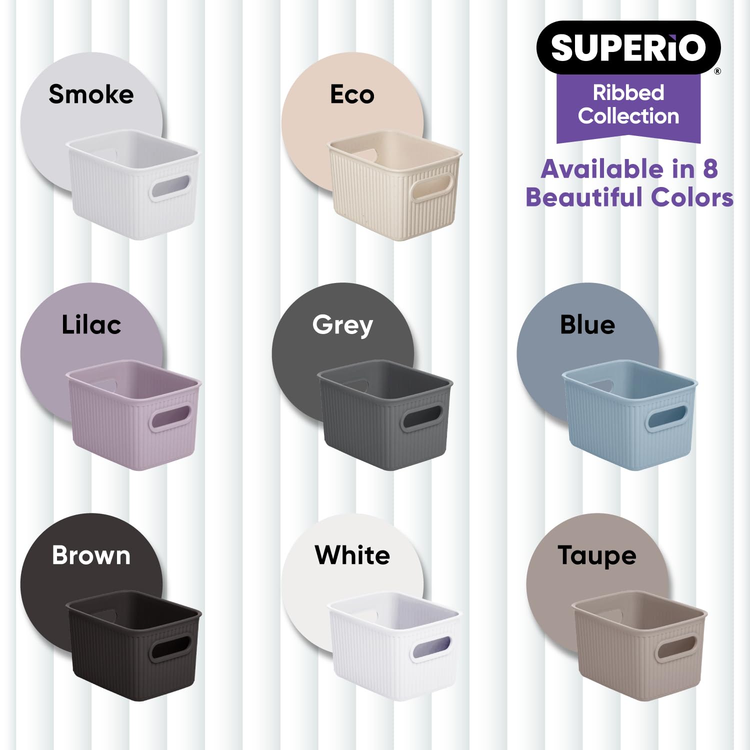 Superio Ribbed Collection - Decorative Plastic Open Storage Bins (2-Pack, Small White, 1.5L) | Home Organization Baskets for Closet, Shelf, Drawer & Bathroom | Perfect for Bedroom, Laundry Room & Office Storage Solutions