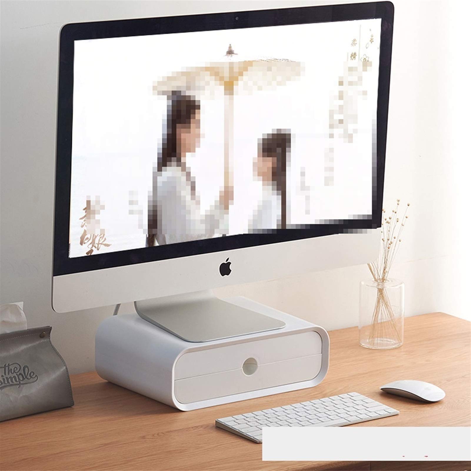 ABS Plastic Monitor Stand Riser with Dual Drawer - 2 Tier Desktop Organizer for Computer, Laptop & iMac | Hide Handle Design | 31x22x10cm (White) | Perfect for Office, Home & Workspace Organization
