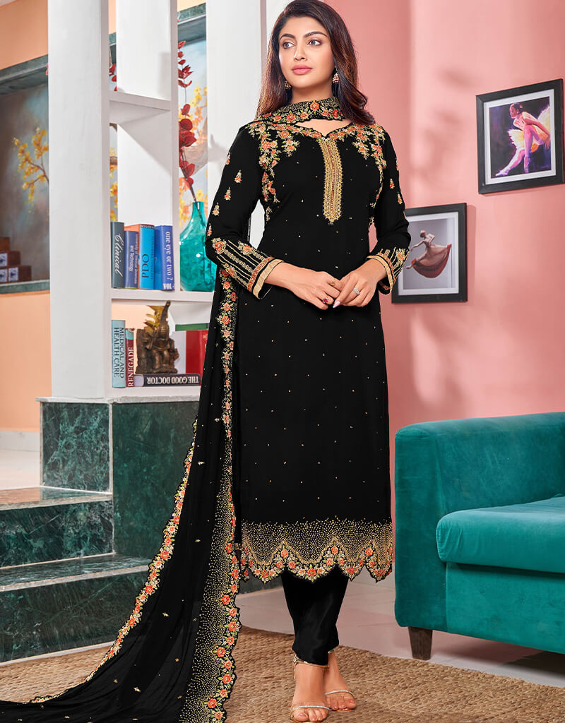 Elegant Black Heavy Fox Georgette Pant Suit for Women - Formal Office Wear & Evening Party Outfit