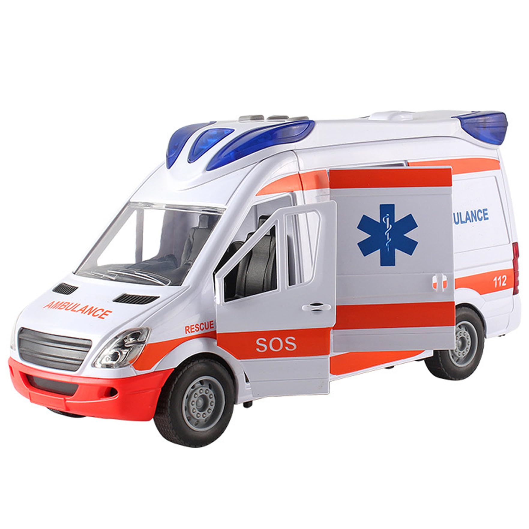 Hyperu Realistic Ambulance Toy with Lights & Sounds - Battery Operated Simulation Vehicle with 5 Opening Doors - STEM Learning Toy for Kids Ages 3+ | Perfect for Role Play, Birthday Gifts & Emergency Rescue Pretend Play