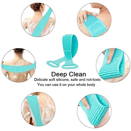 KAWNA Silicone Body Scrubber & Exfoliating Bath Brush Belt - Gentle Skin Cleansing for Men, Women & Kids - Multicolor Shower Scrubber for Dead Skin Cell Removal & Spa-Like Exfoliation (Perfect for Shower, Bath & Travel Use)