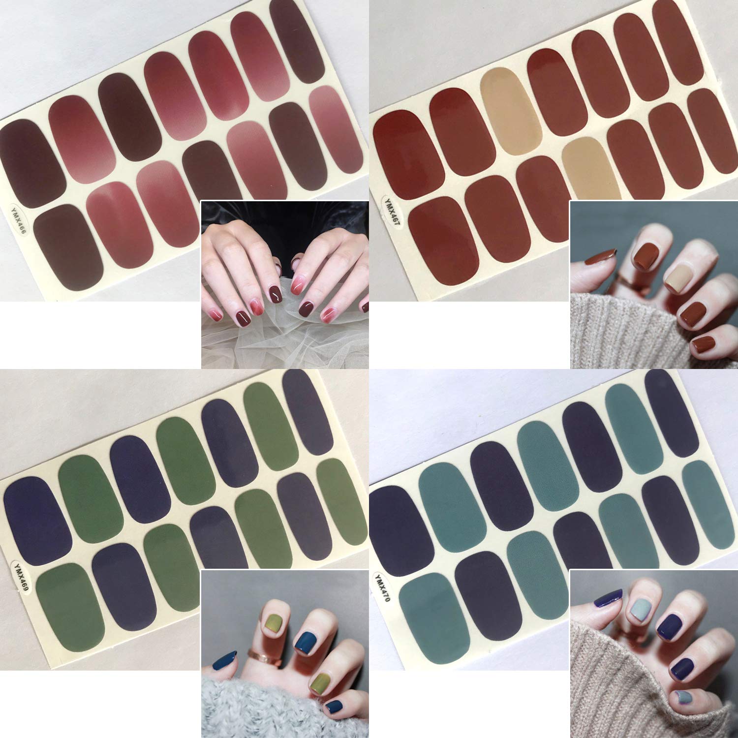 WOKOTO 20 Sheets Solid Color Nail Polish Wraps - Self-Adhesive Nail Decals & 1 Nail File - Full Cover Strips for DIY Manicure at Home, Salon, Parties & Special Occasions