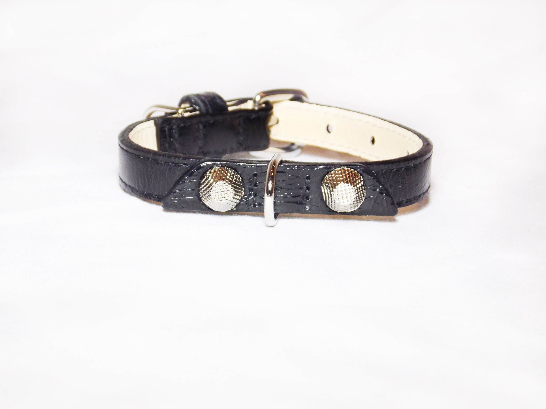 Balencioochee Small Dog Collar with Silver Rivets - Adjustable Straight Pet Collar for Puppies & Small Dogs - Perfect for Training, Walking & Daily Use - Black & Silver (Size 8)