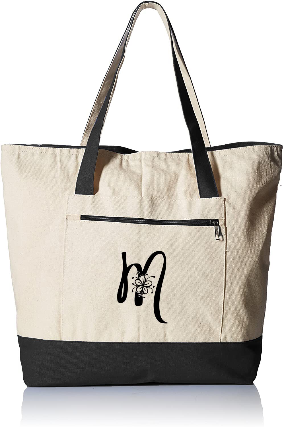 Personalized Initial Large Zipper Canvas Tote Bag for Women - Durable Custom Monogrammed Gift Tote - Perfect for Work, Travel, Shopping & Beach Day Essentials