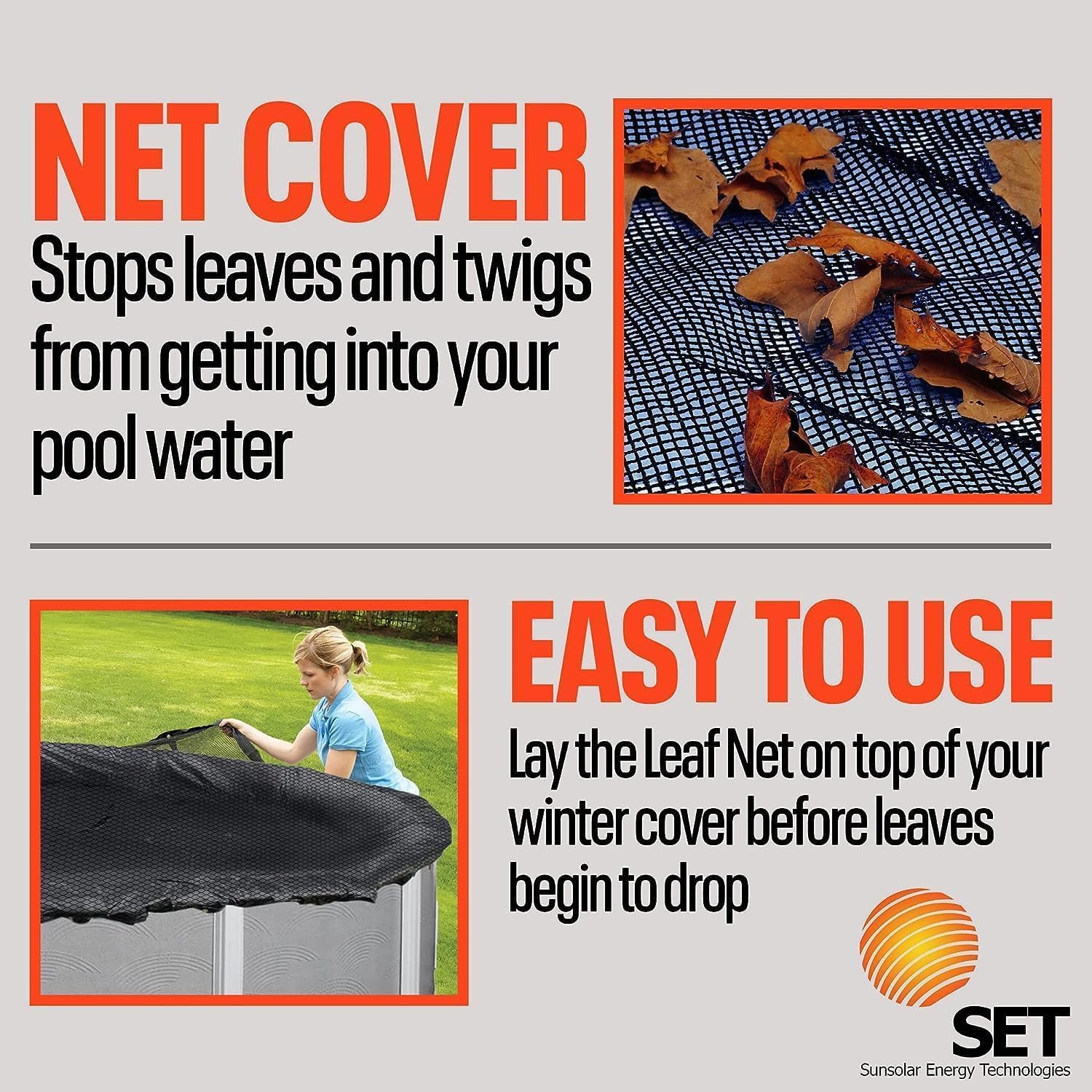 Sunsolar Energy Technologies 16 ft x 32 ft Oval Above Ground Pool Leaf Net Cover with 3 ft Overlap - Durable Swimming Pool Protection for Fall & Winter Season - Perfect for Backyard, Garden, and Outdoor Pool Maintenance