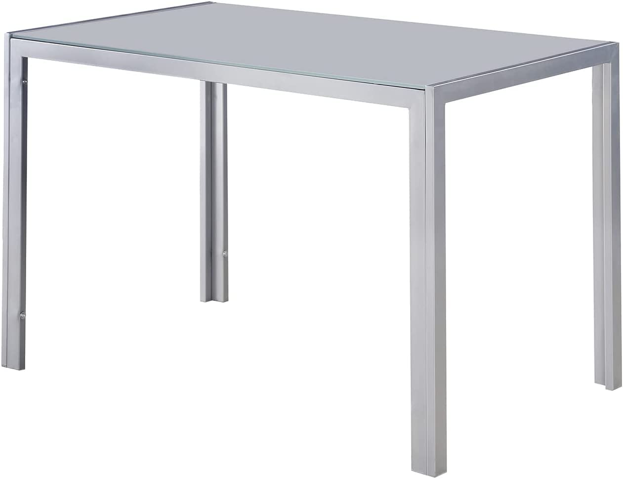 47-inch Modern Grey Glass Dining Table with Metal Frame - Rectangle Kitchen & Dining Room Table for Small Spaces, Seats 4 - Perfect for Home Office, Study Desk & Coffee Table Use
