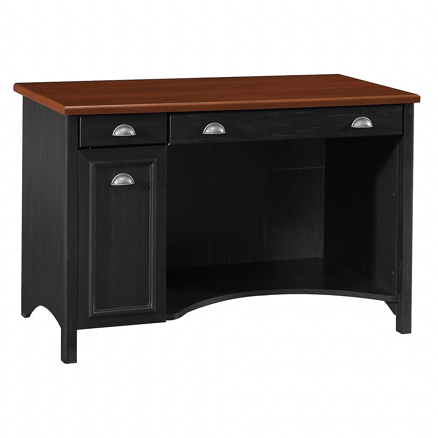 Bush Furniture Fairview Computer Desk with 2 Drawers - Antique Black & Hansen Cherry Finish - Home Office Desk for Work, Study, and Gaming