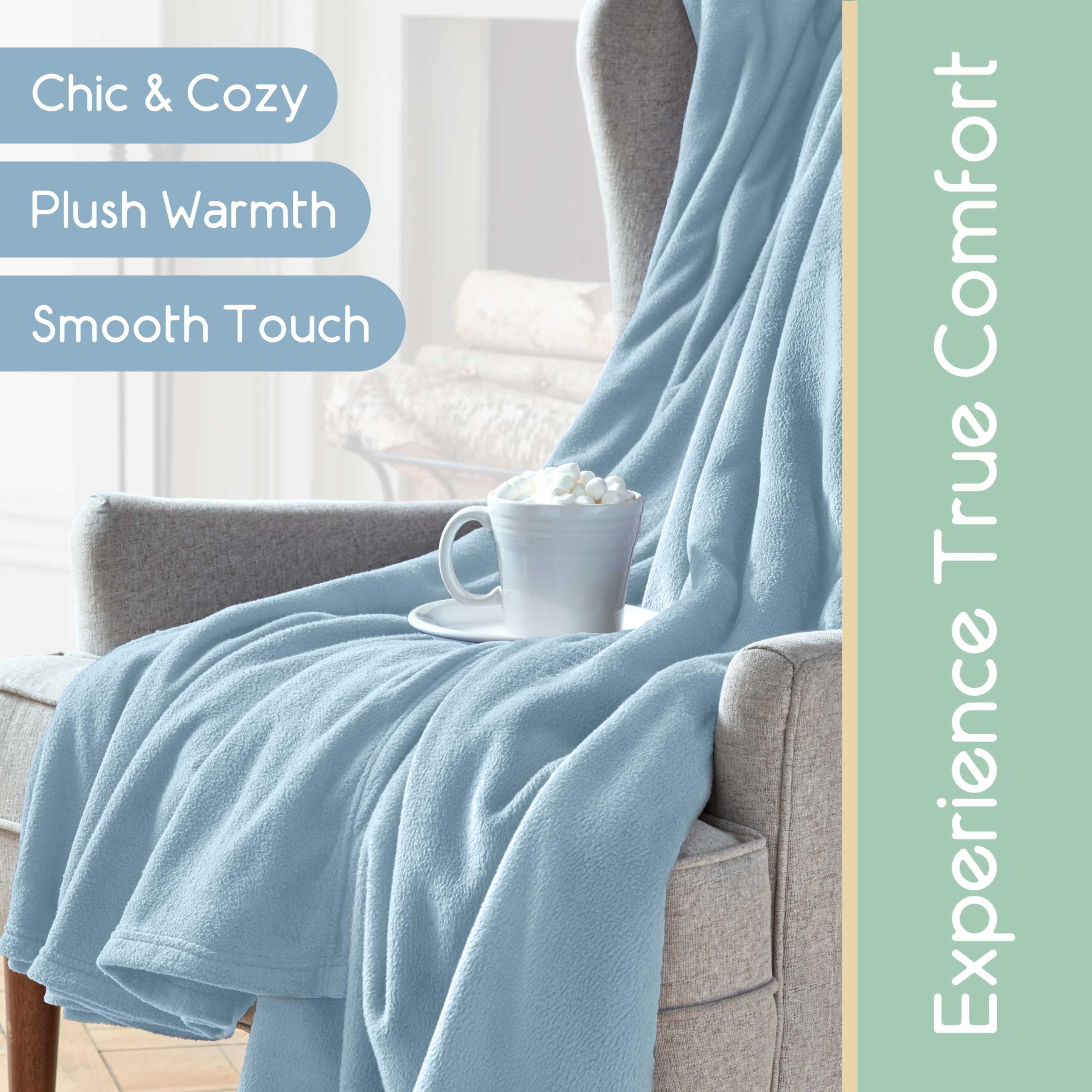 Premium Vellux King Size Microfleece Blanket - Ultra Soft All-Season Bed Blanket for Adults | Lightweight Plush Throw for Bed, Couch & Travel | Cozy Fleece Blanket for Home, Office & Camping | Pet-Friendly Blue Blanket