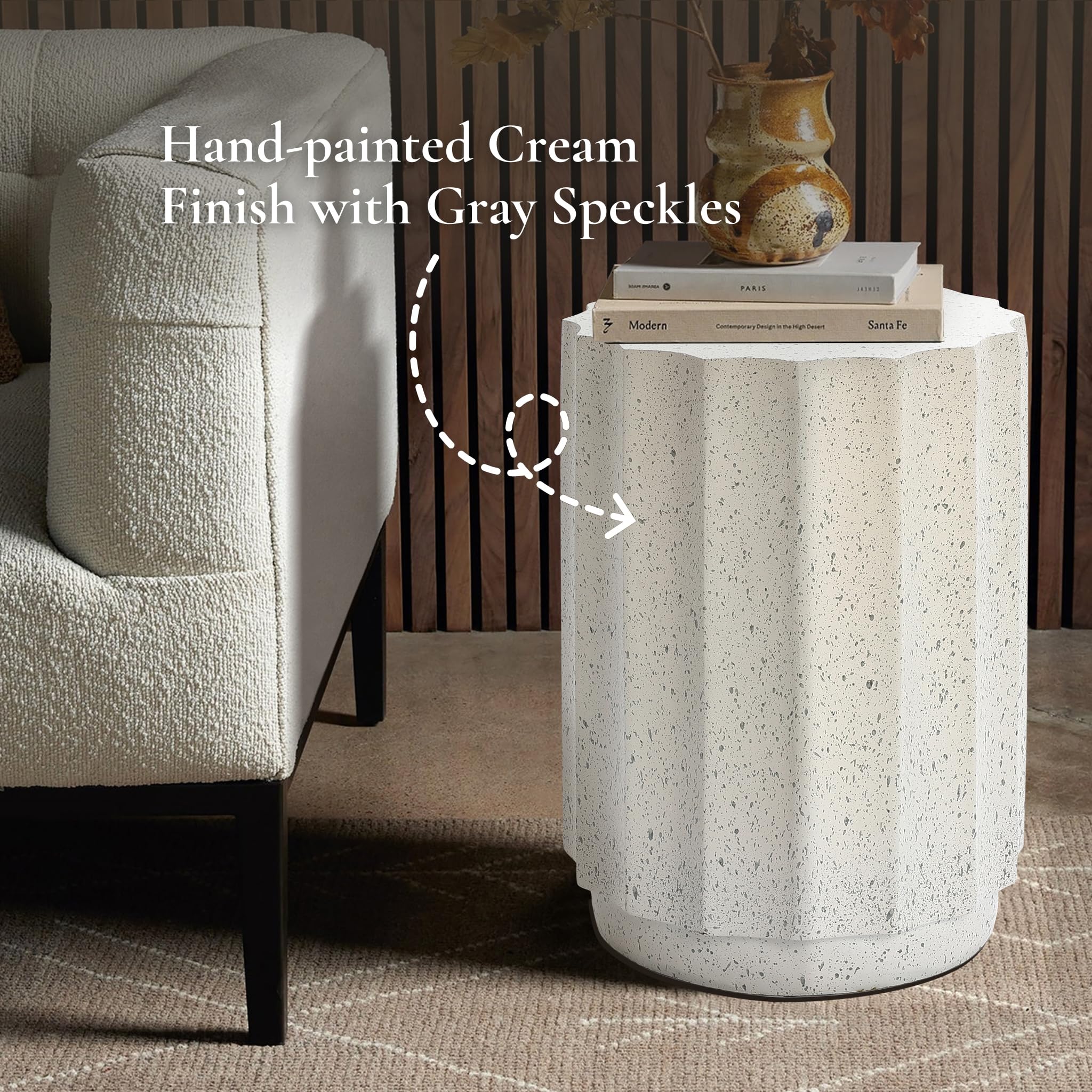 LuxenHome 18 Inch Outdoor Side Table - Cement End Table for Patio, Garden, Balcony | Decorative Stool, Tree Stump Stool, Plant Stand, Drum Table | Perfect for Outdoor Lounging, BBQ Parties & Garden Decor