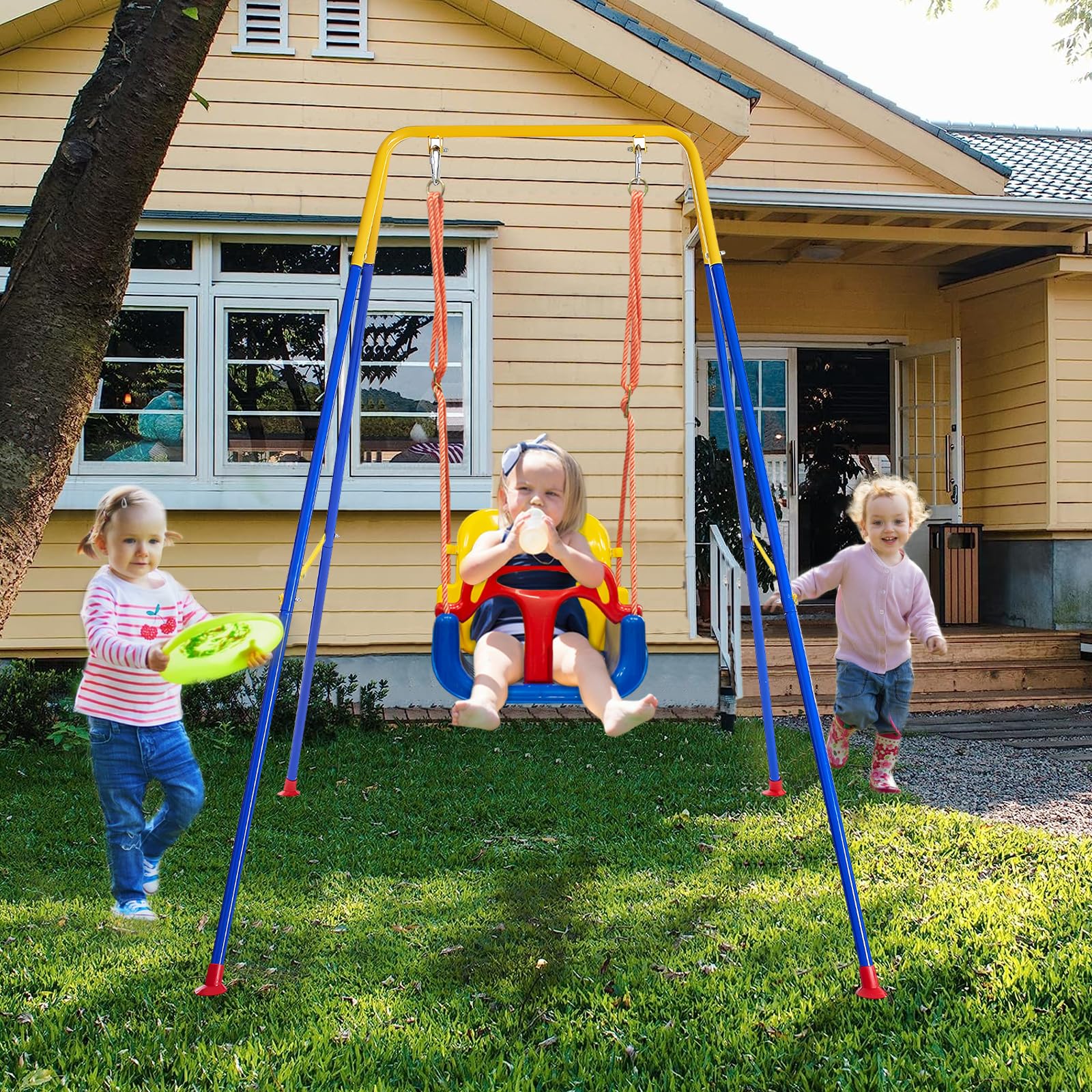 3-in-1 Foldable Baby Swing Set with Metal Stand - Indoor/Outdoor Toddler Swing & Jumper for Kids 6 Months to 10 Years | Perfect for Backyard, Playroom & Park Adventures