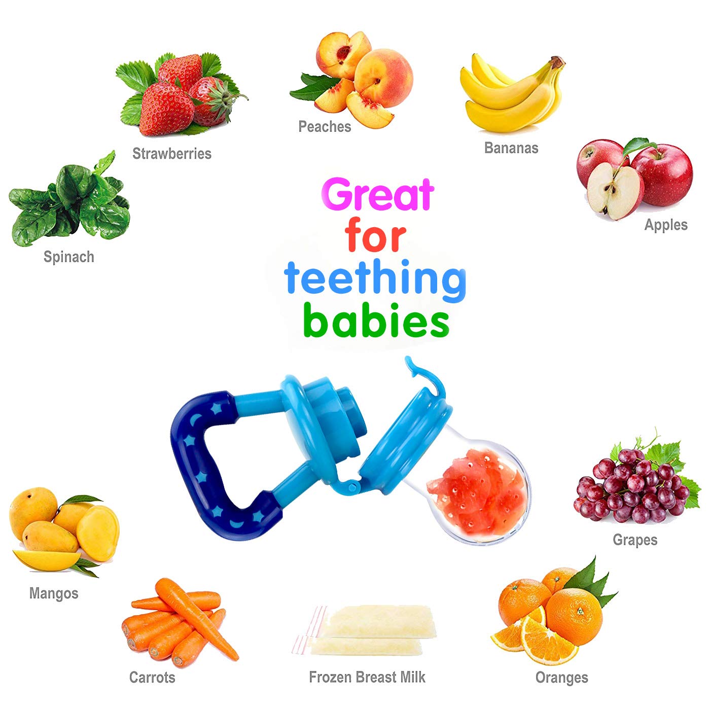 **Tinabless Organic Baby Teething Toys & Fresh Food Feeder Set - Natural Chew Toys for Infants, 2 Teethers + 1 Feeder with 3 Silicone Sacs | Perfect for Soothing Sore Gums & Introducing Solid Foods**