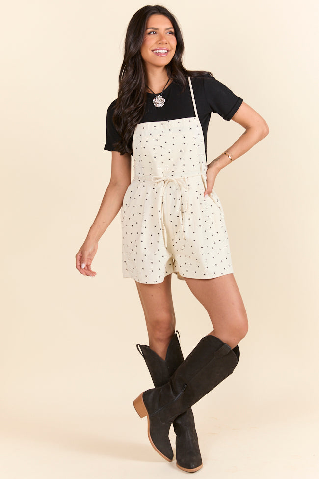 Stylish Black and White Daisy Print Denim Romper for Women - Casual Summer Outfit, Beach Cover-Up, and Festival Fashion