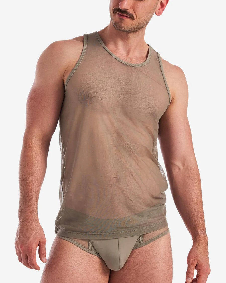 Teamm8 Score Sheer Mesh Tank Top - Army Green - Breathable & Lightweight for Workouts, Running & Yoga