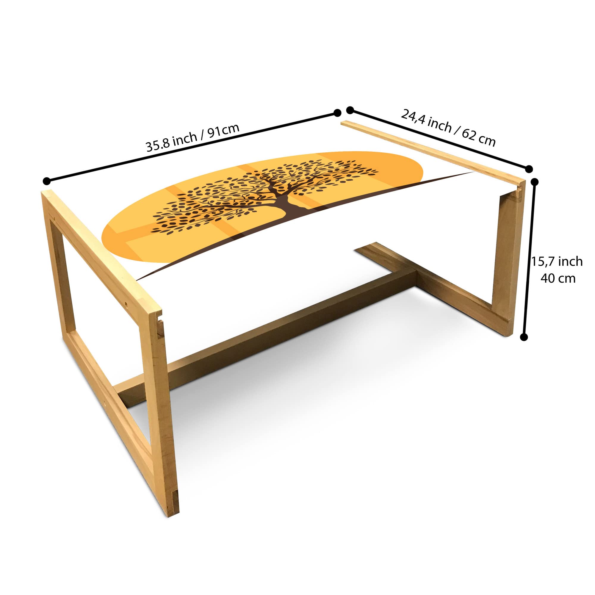 Ambesonne Tree of Life Coffee Table - Round Botanical Print Glass Top with Wooden Frame - Modern Office & Dorm Furniture - Large White & Pale Orange Decor - Perfect for Living Rooms, Study Areas & Cozy Spaces