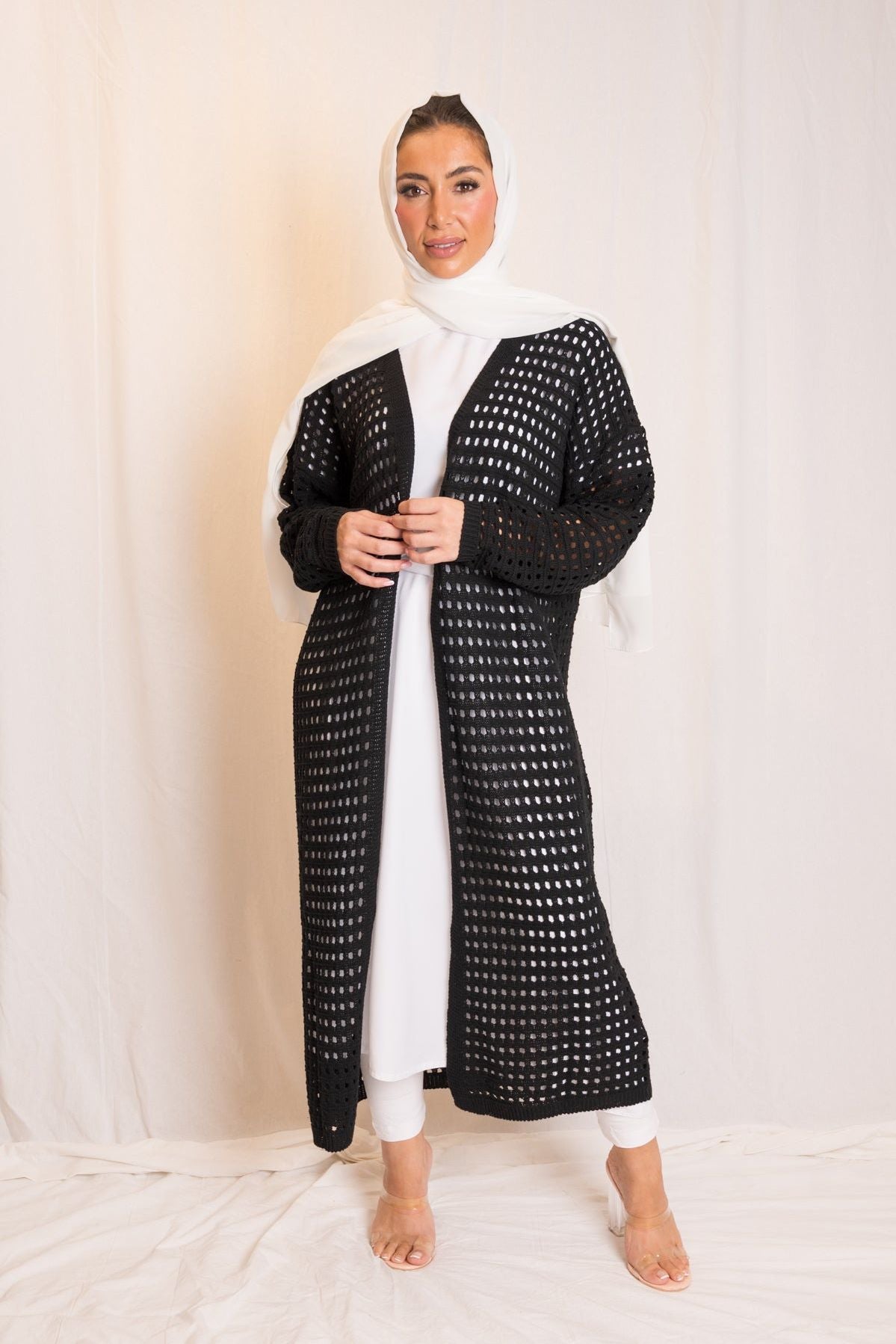 Black Crochet Knit Cardigan for Women - Lightweight Lace Open Front Sweater - Perfect for Spring, Summer, Boho Outfits & Beach Cover-Up