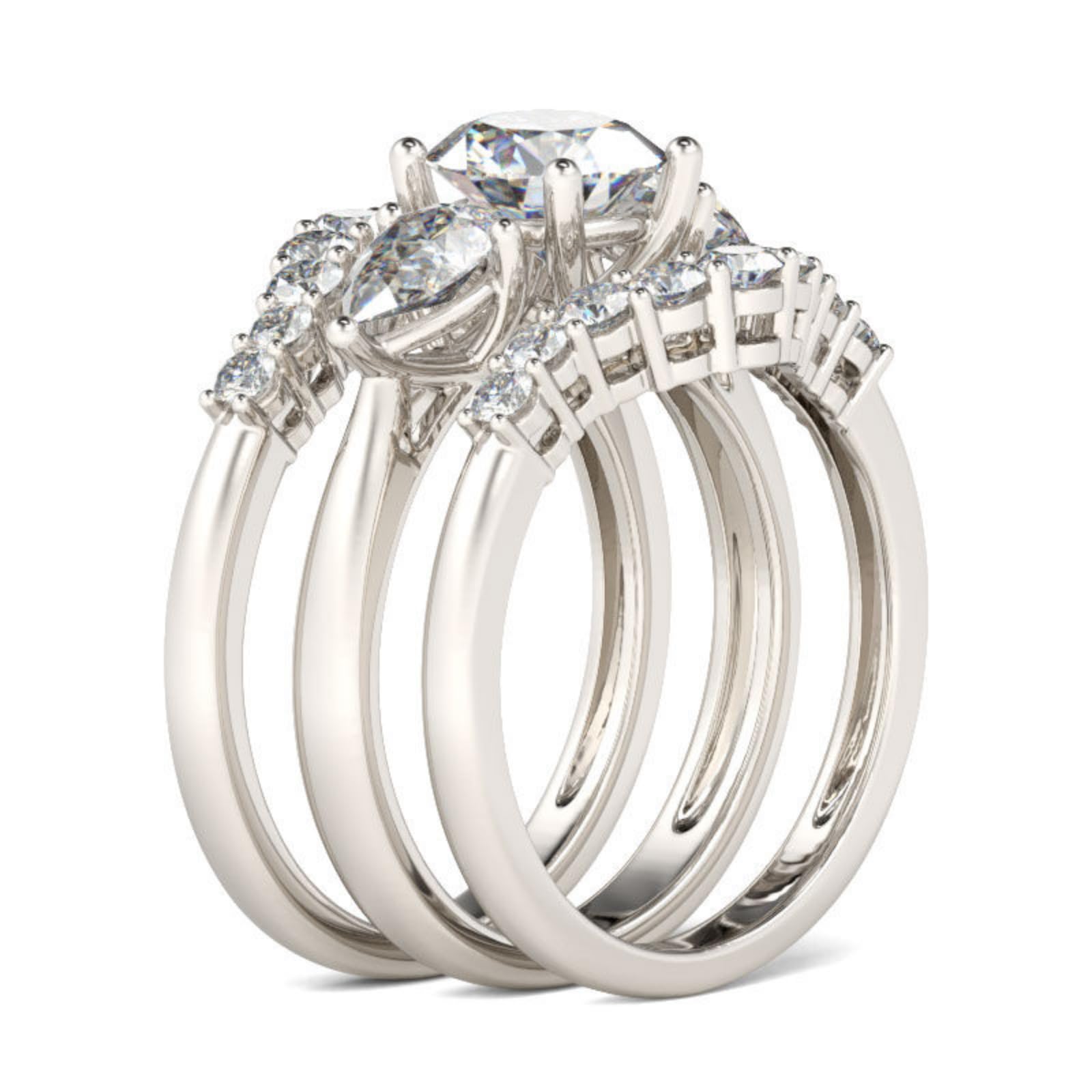 Jeulia 3-Stone Round Cut Sterling Silver Ring Set for Women - Anniversary, Birthday Gift for Wife & Girlfriend with Elegant Jewelry Box | Perfect for Proposals, Engagements & Special Occasions