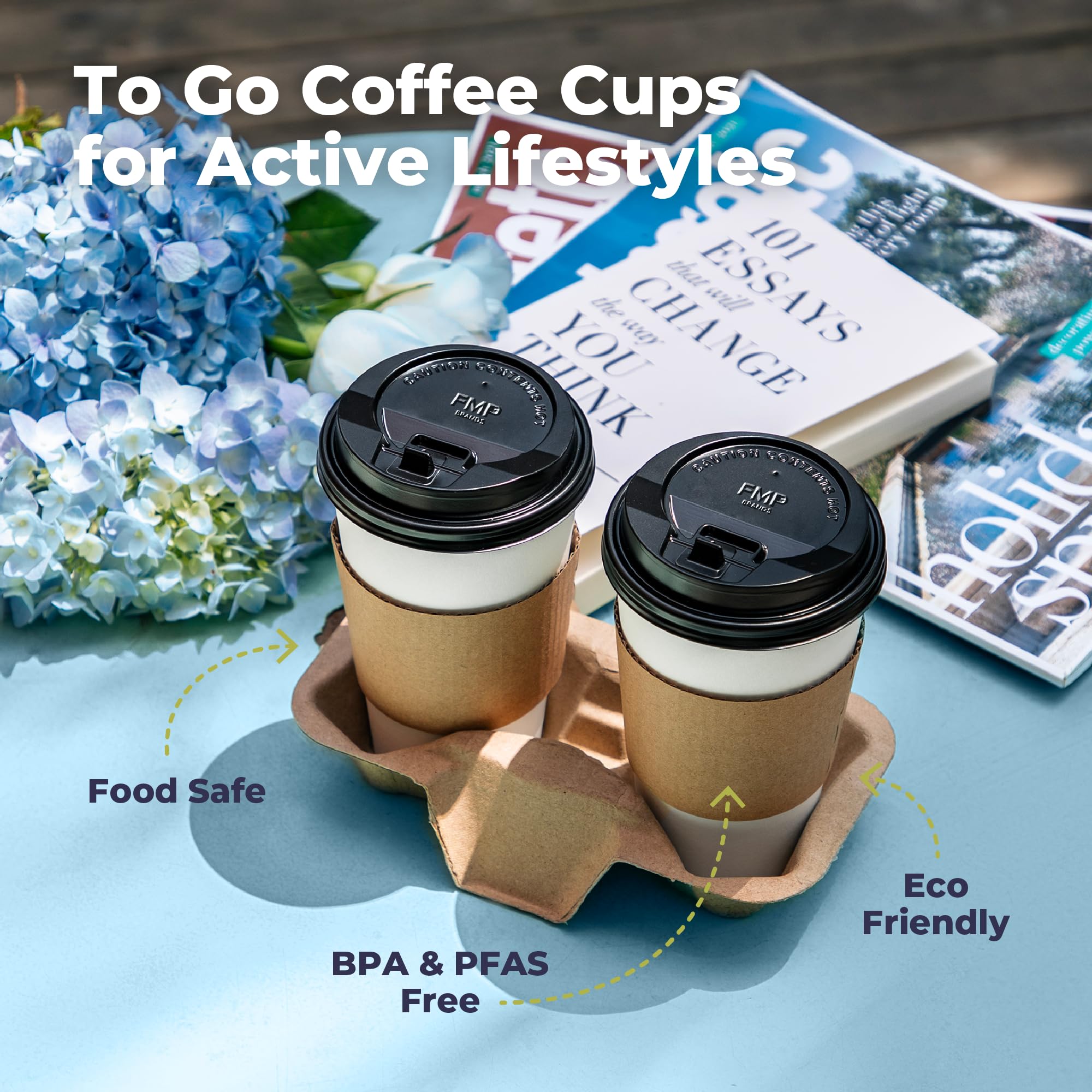 500 Pack 10 oz Disposable Coffee Cups with Lids & Sleeves - Leak-Proof To-Go Paper Cups for Hot Beverages - Durable Eco-Friendly Coffee Cups for Home, Office, Parties, Cafes & Coffee Shops