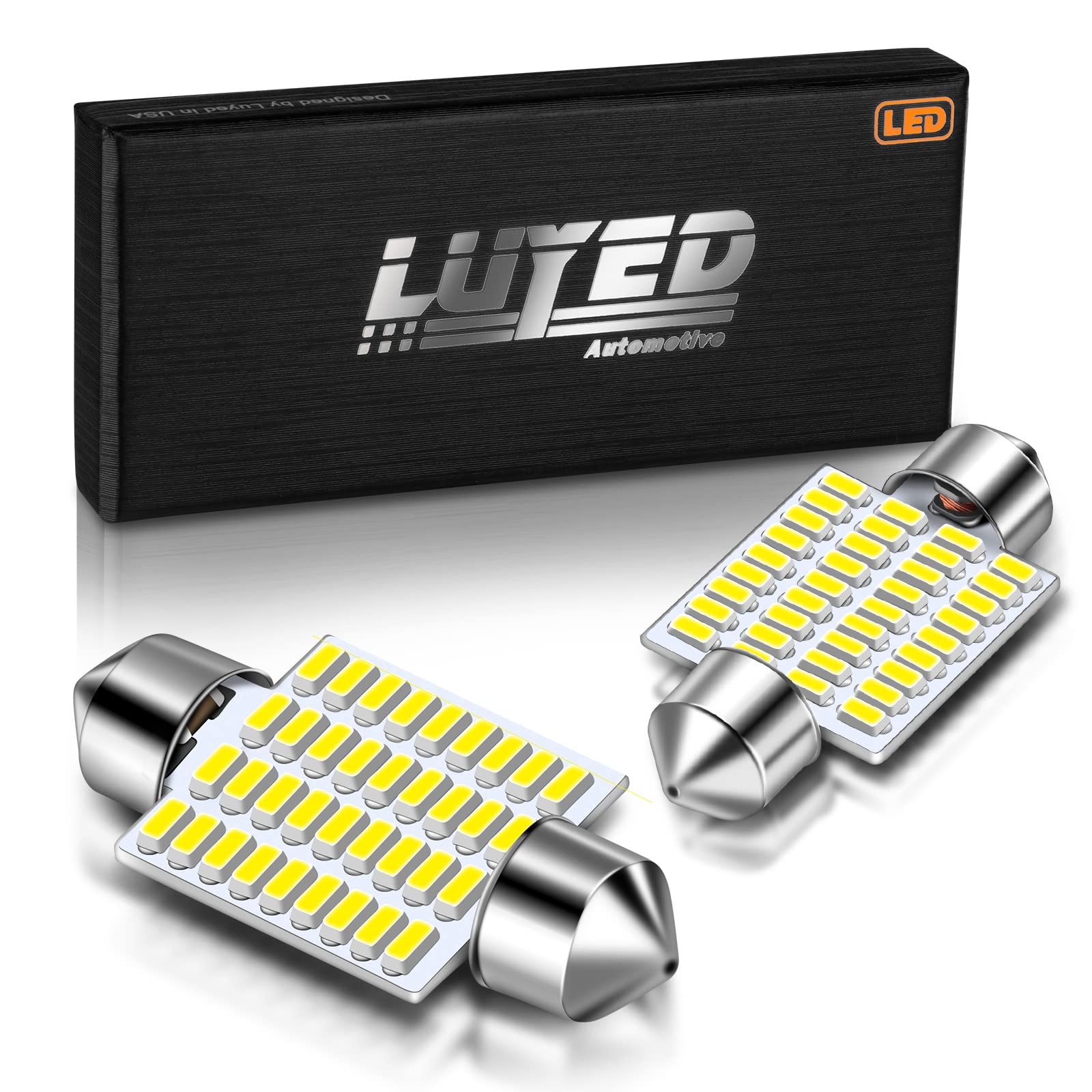 LUYED 6418 6411 LED Bulb - 860 Lumens Xenon White Canbus Error Free 1.5 inches 36mm DE3423 DE3425 LED Lights for Car Interior Dome Map Door Courtesy License Plate Lights - Pack of 2 - Perfect for Night Driving and Interior Lighting Enhancement