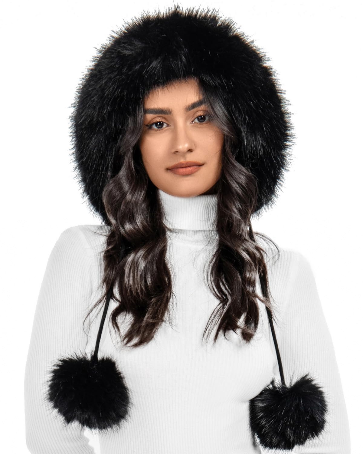 S.ROMZA Women's Faux Fur Knitted Beanie Hat with Pompom - Warm Winter Skull Cap with Ear Flaps - Soft Fleece Lined Snow Hat for Cold Weather - Perfect for Skiing, Snowboarding & Outdoor Activities