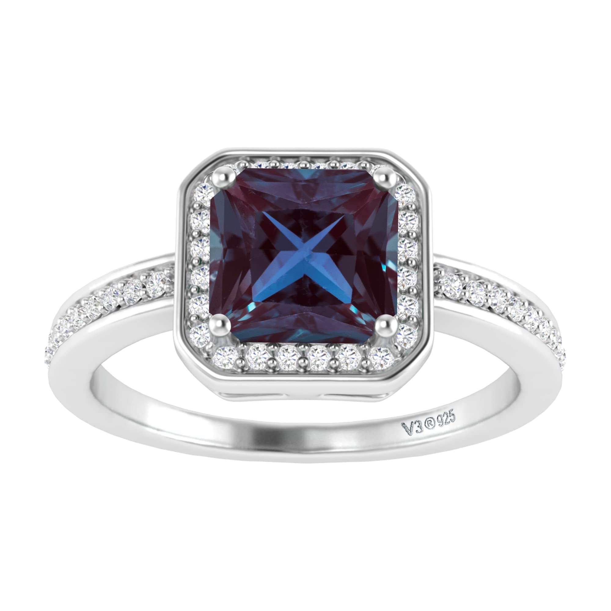Color Changing Alexandrite & White Topaz Sterling Silver Halo Ring for Women | Elegant Jewelry Gift for Engagement, Anniversary & Special Occasions