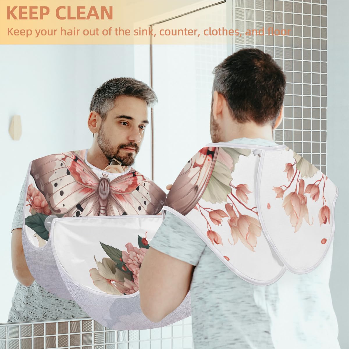**Men's Flying Butterfly Beard Shaving Bib - Waterproof Hair Dye Apron for Barbers & Stylists - Sink Hair Catcher for Grooming & Makeup - Perfect Gift for Beard Trimming & Haircut**    *(Ideal for barbershops, home grooming, salon treatments, and DIY haircuts - keeps your sink clean and stylish!)*