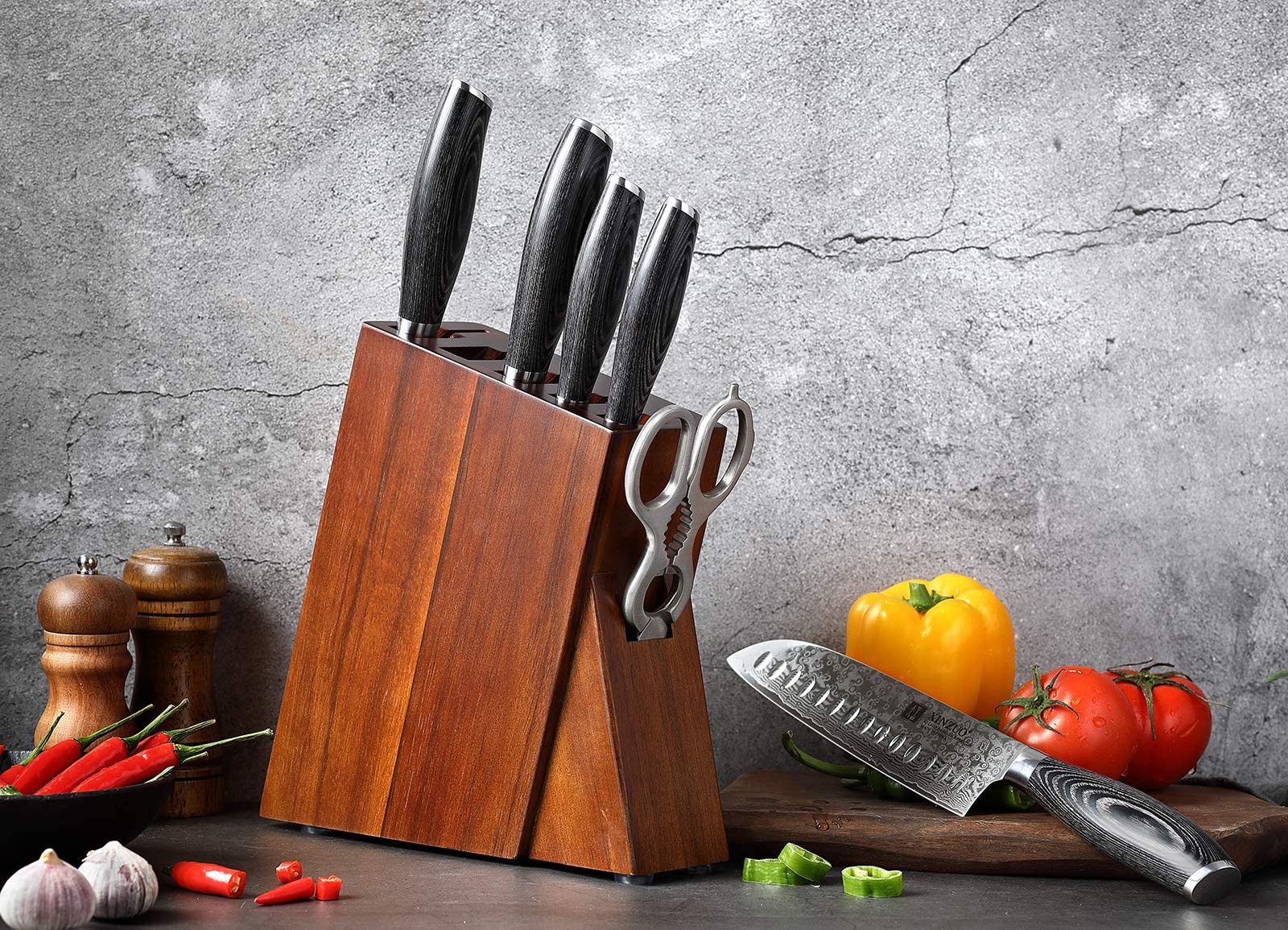 Premium 7-Piece Damascus Steel Chef Knife Set - Japanese Style Kitchen Knives with Pakkawood Handle & Kitchen Shears - Professional & Home Cooking - Gift Box Included - Perfect for Slicing, Dicing & Food Prep