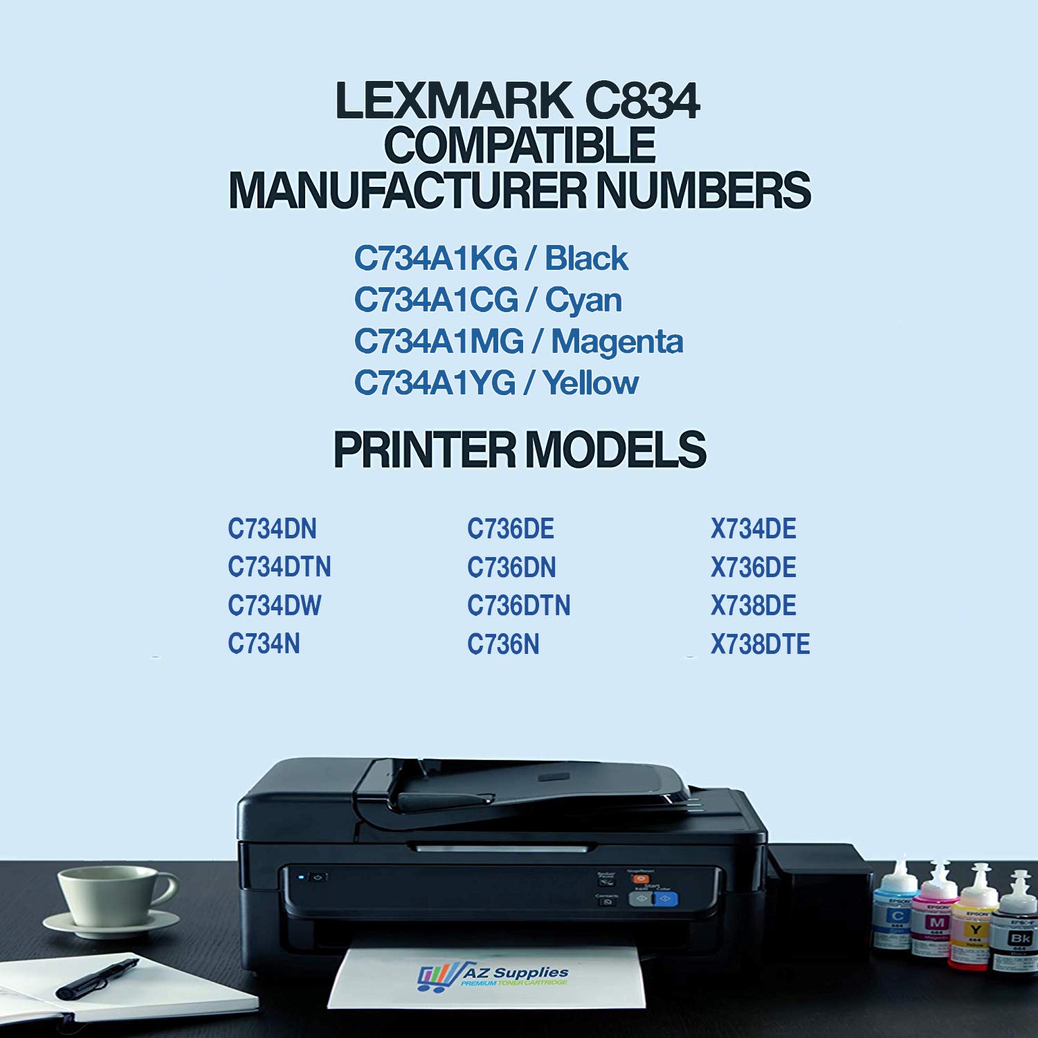 High-Quality AZ SUPPLIES Compatible Toner Cartridge Replacement for Lexmark C734A1KG C734A1CG C734A1MG C734A1YG C734DN C734DTN C734DW C734N C736DE C736DN C736DTN C736N X734DE (4-Pack Black, Cyan, Magenta, Yellow) - Perfect for Office Printing, Home Use & Small Businesses