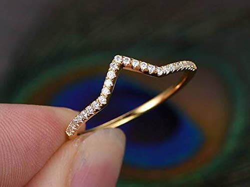 0.25 Carat Curved V-Shape Diamond Wedding Ring - 18k Gold Plated Half Eternity Matching Band for Women - Perfect for Anniversaries, Engagements & Special Occasions