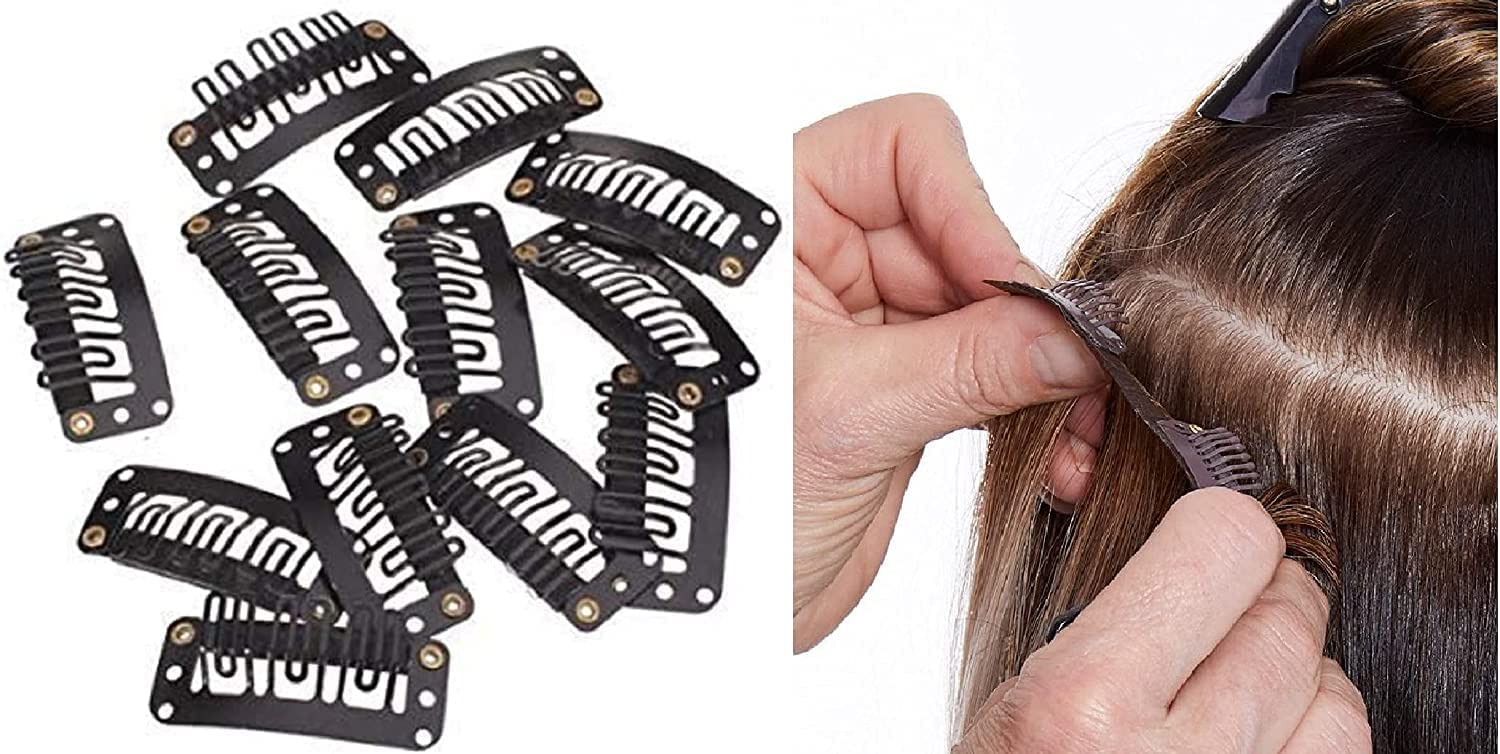 10Pcs Black Hair Extension Snap Clips - 32mm Medium Wig Grips for Weft & Fringe Extensions | Secure & Comfortable Hair Styling Accessories | Perfect for Daily Wear, Parties & Cosplay