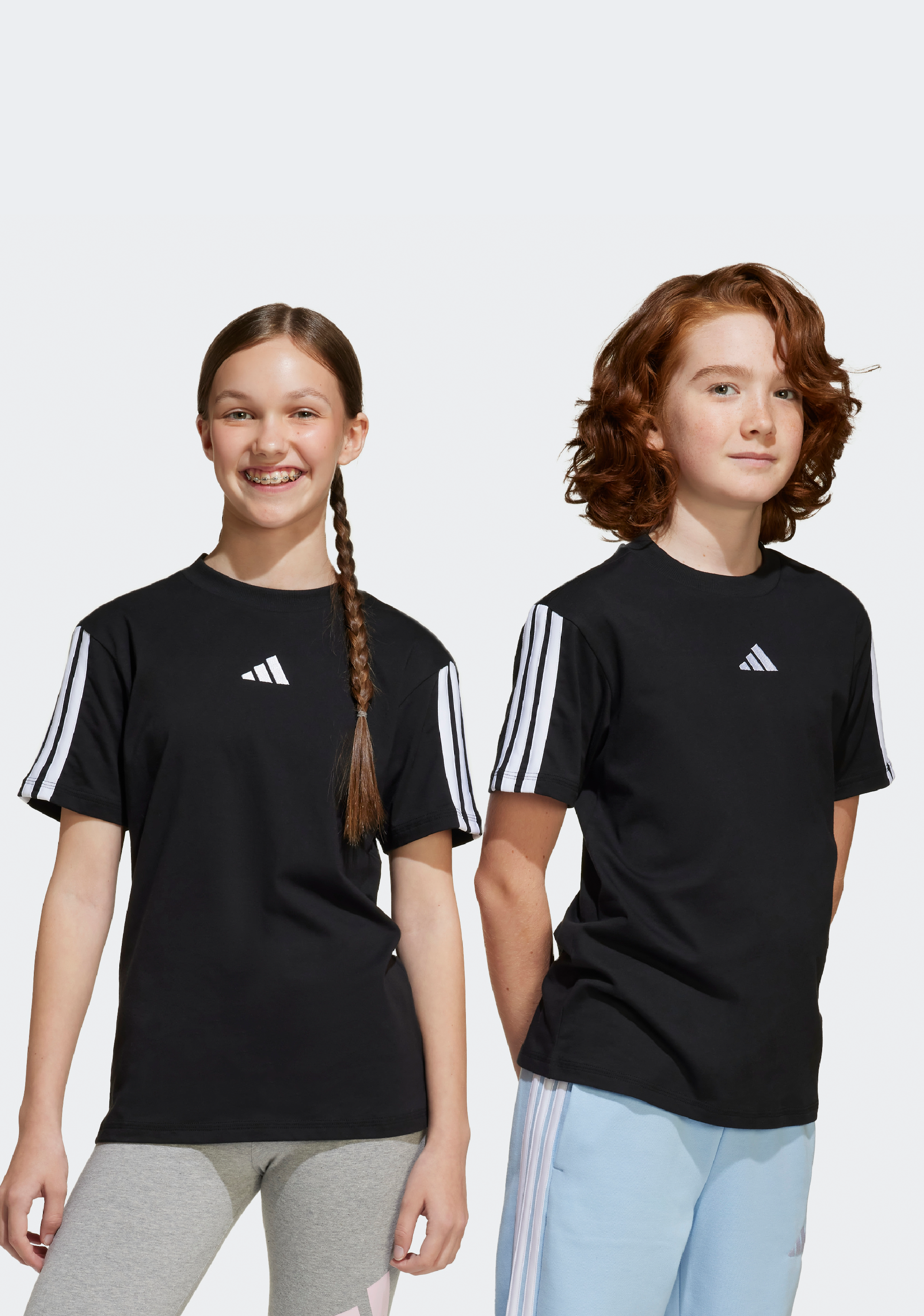 Adidas Kids' 3 Stripe Essentials Short Sleeve T-Shirt - Comfortable Cotton Tee for Boys & Girls - Perfect for School, Play & Everyday Wear