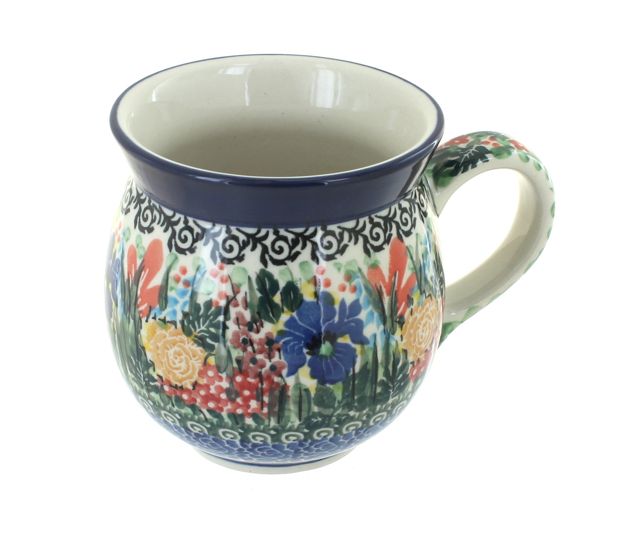 Blue Rose Polish Pottery Summer Blooms Bubble Mug - Handmade Ceramic Coffee Cup for Tea, Hot Chocolate & Iced Drinks - Perfect for Home, Office & Gift Giving