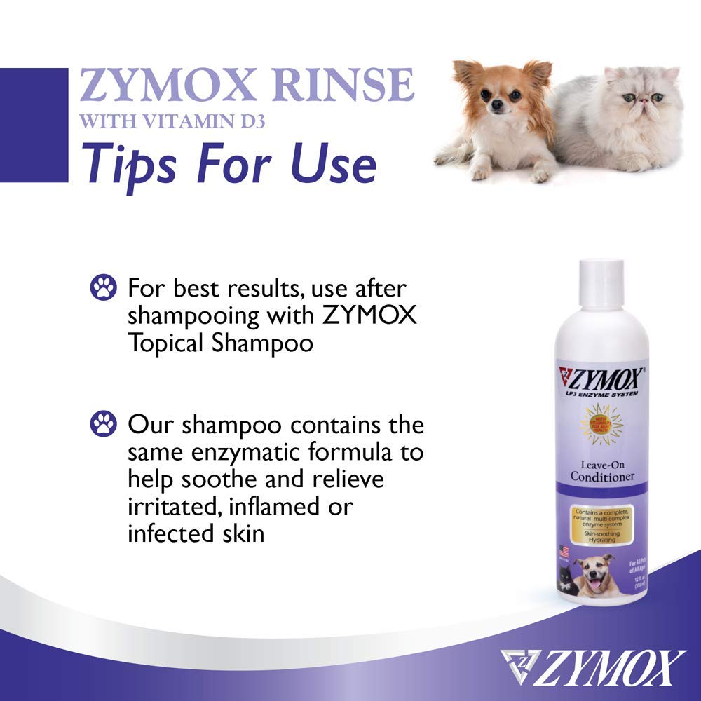 PET KING BRANDS ZYMOX Leave-in Conditioner with Vitamin D3 for Cats & Dogs - 12oz | Soothing Skin & Coat Treatment for Dry, Itchy Pets | Perfect for Grooming & Allergy Relief