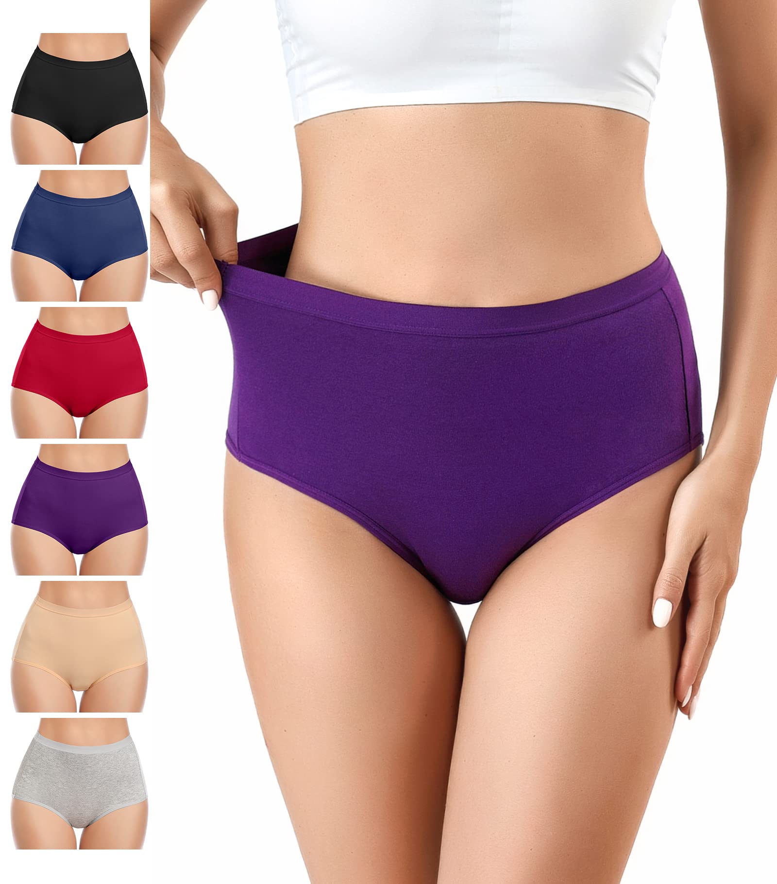 Envlon Women's Cotton Underwear - High Waist Full Coverage Briefs, Soft Stretch Ladies Panties Multipack (3/5/7 Pack) - Comfortable Daily Wear, Postpartum Recovery, Yoga & Sleep Underwear