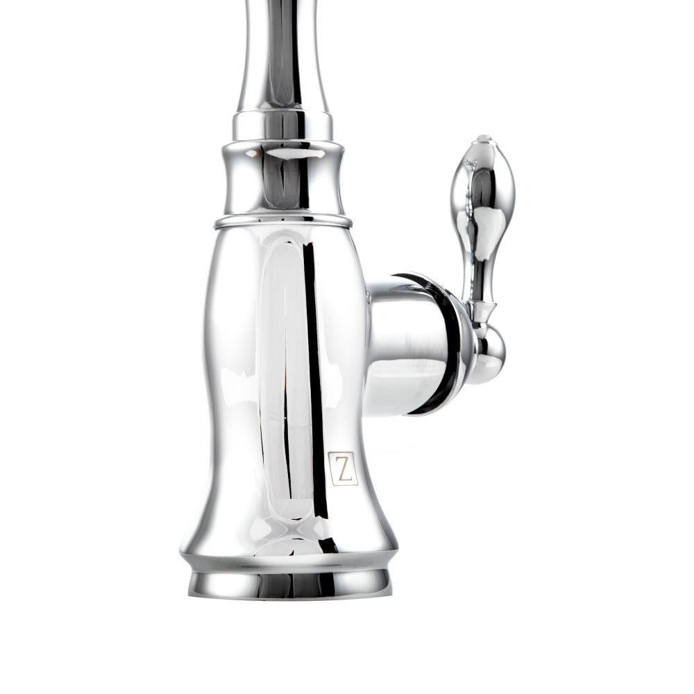 ZLINE Rembrandt Single Handle Pull-Down Kitchen Faucet with Side Sprayer in Chrome Finish - High Arc Commercial Style for Modern Farmhouse & Restaurant Sinks (REM KF CH)