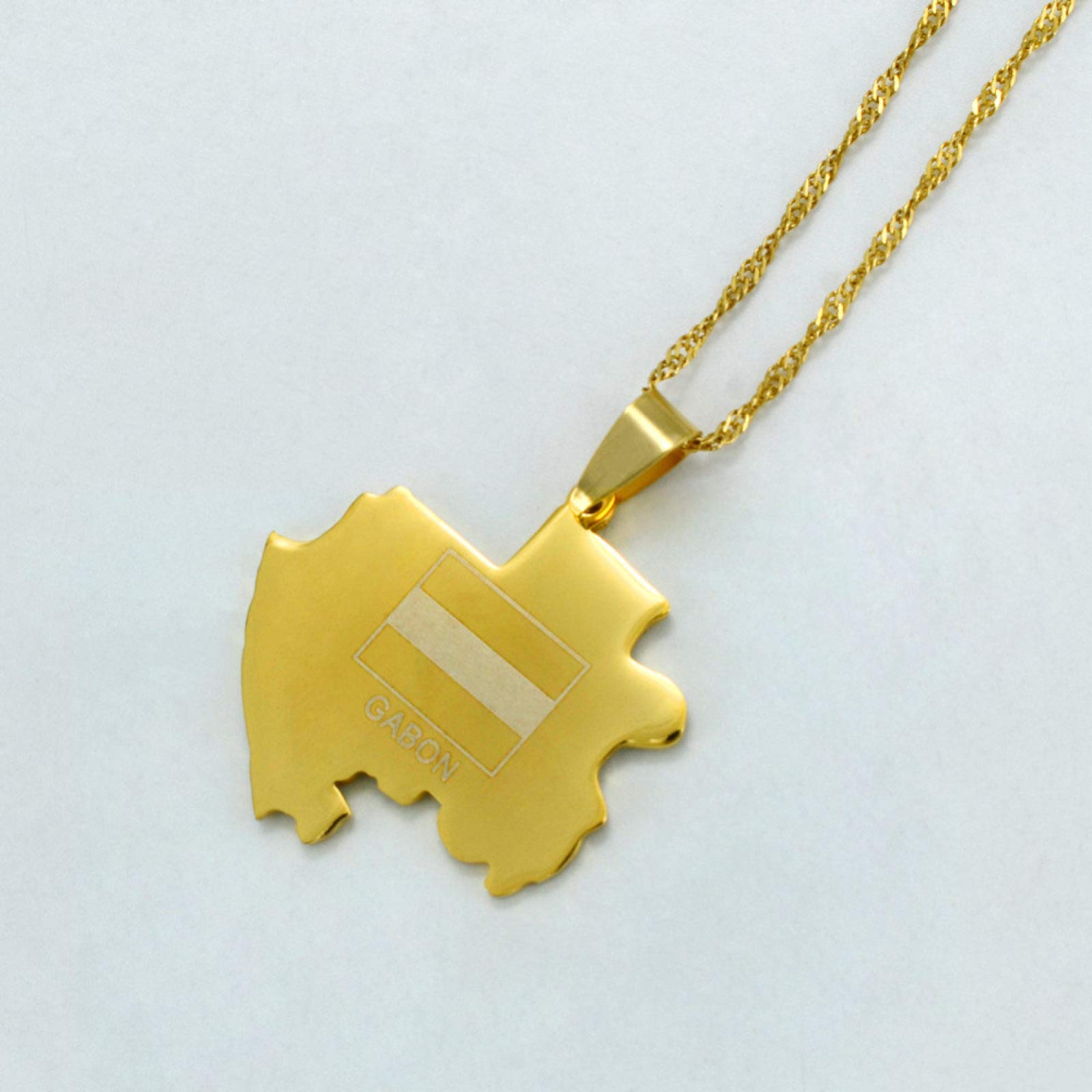 Gabon Map Pendant Necklace - Africa Country Charm with Flag Design, Thin Gold Chain Jewelry for Women & Men | Patriotic Hip Hop Accessory, Perfect Gift for Parties & Travel Enthusiasts