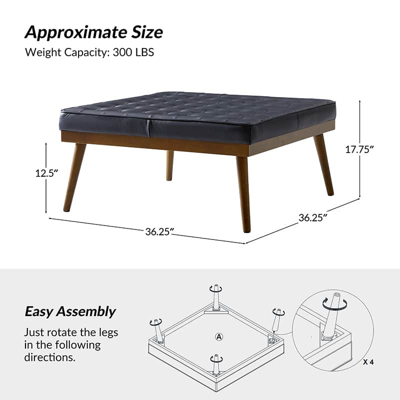 Elisa Mid Century Modern Genuine Leather Ottoman Footrest - Stylish Living Room Accent for Home Decor & Lounge Comfort