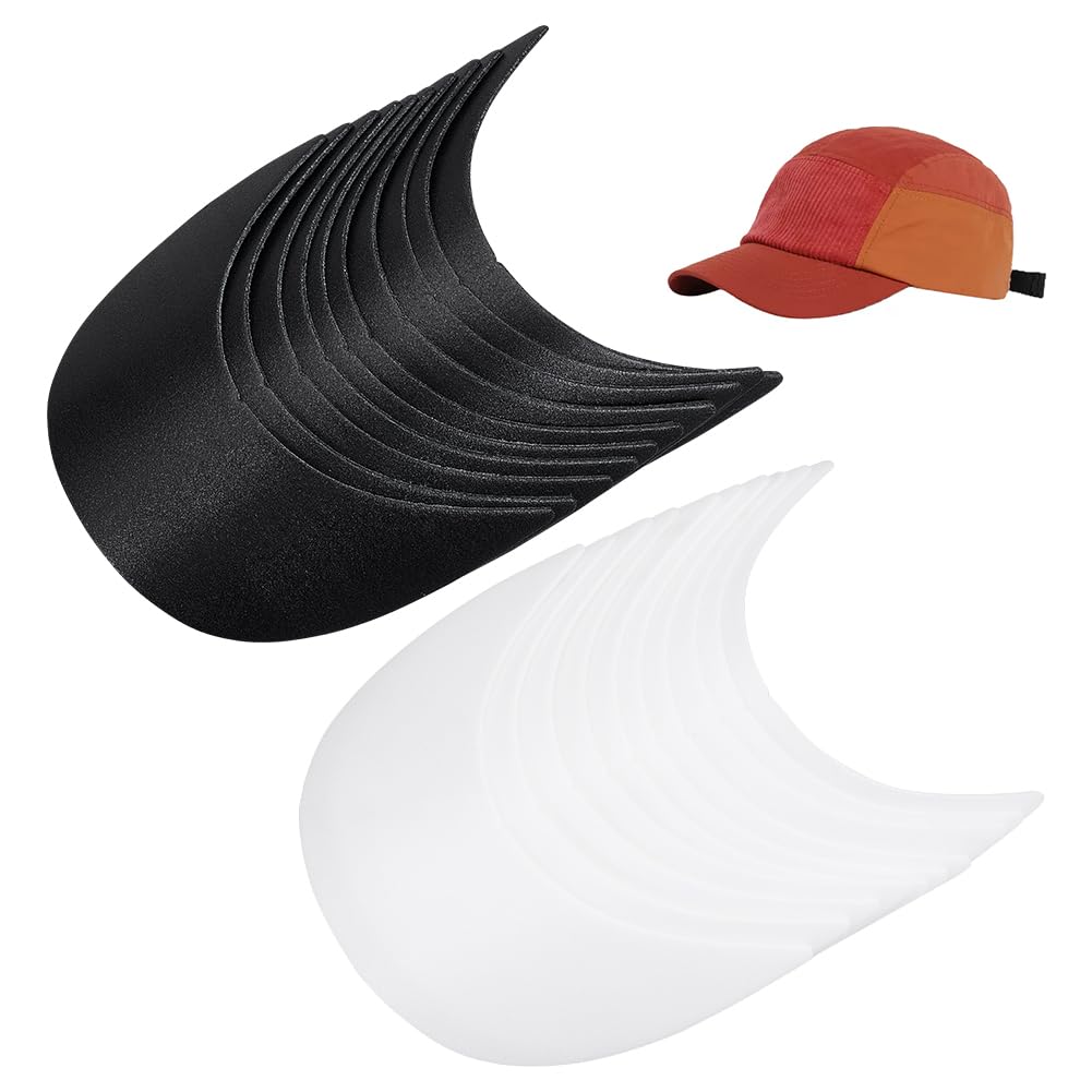 BENECREAT 20pcs 6.1x4.9inch Baseball Cap Visor Insert - White & Black Plastic Hat Brim Shaper for DIY Craft, Sewing Caps, Hat Making, and Custom Hat Design