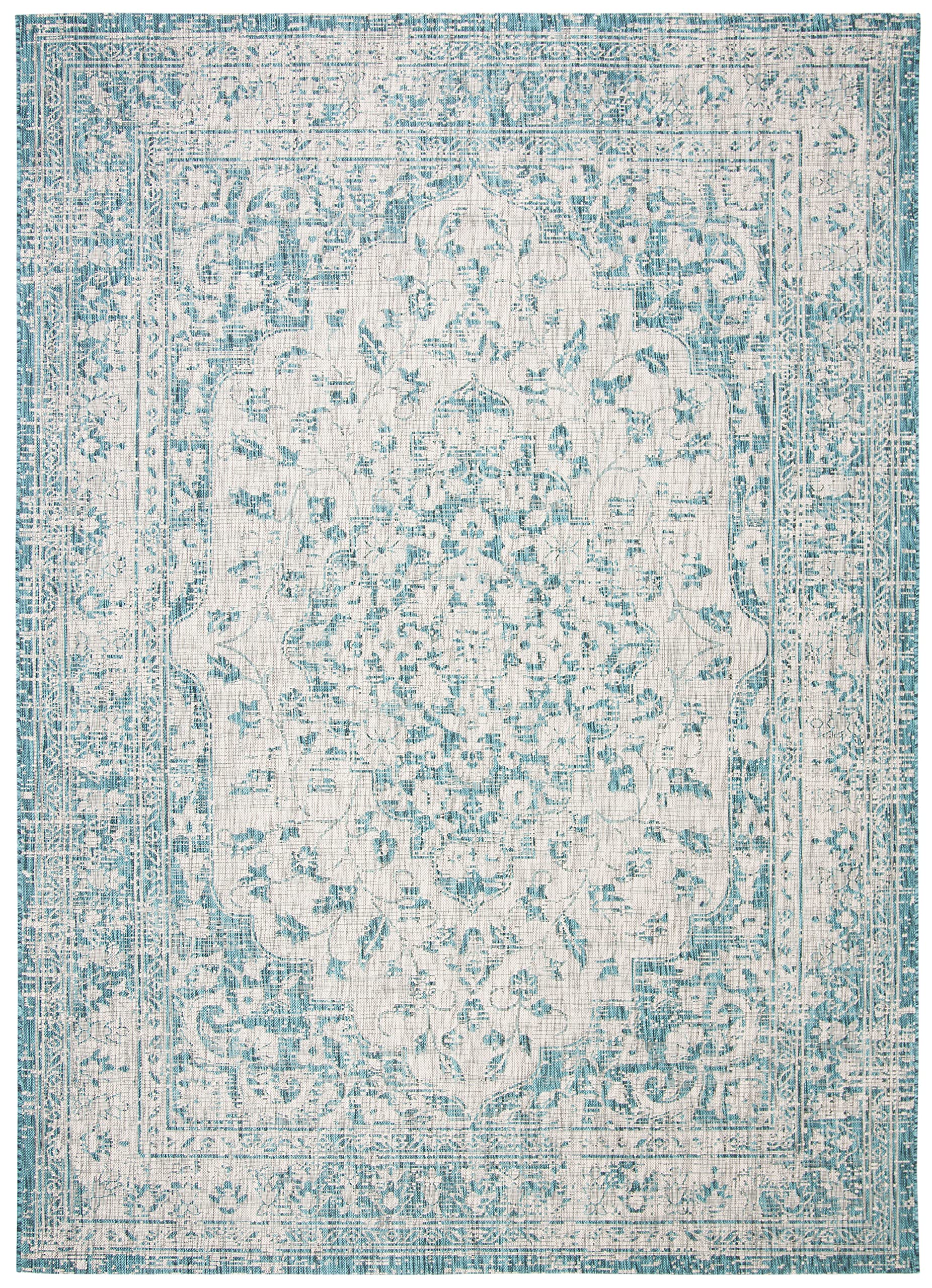 SAFAVIEH Courtyard Collection 8' x 11' Grey/Blue Indoor Outdoor Waterproof Rug - Easy to Clean, Stain Resistant Area Rug for Patio, Backyard, Mudroom, Deck & Poolside (CY8231)