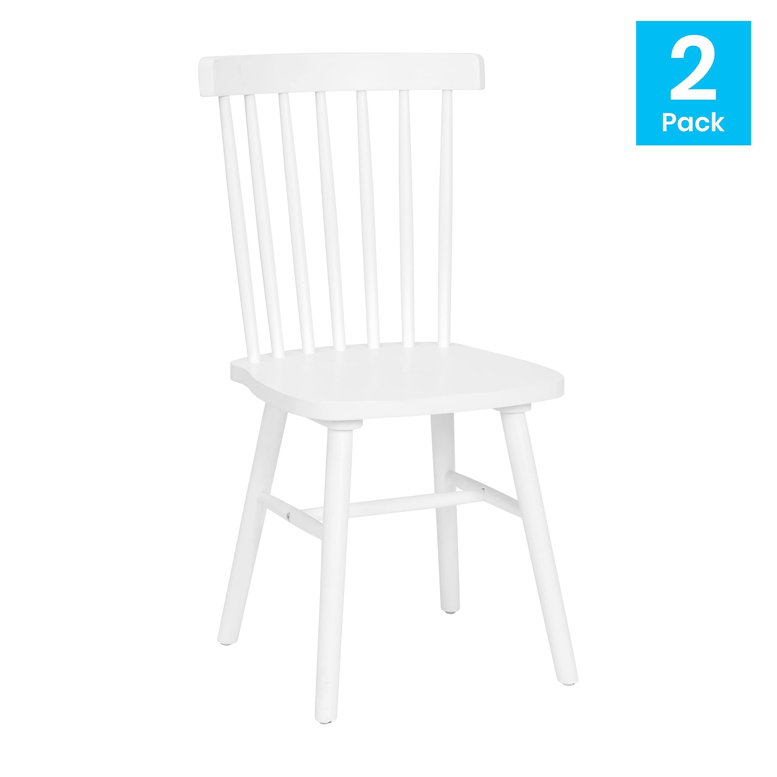 Flash Furniture Ingrid Commercial Grade Windsor Dining Chairs - White Solid Wood Spindle Back Armless Chairs for Kitchen, Dining Room & Restaurant - No Assembly Required - Perfect for Home, Office & Commercial Use