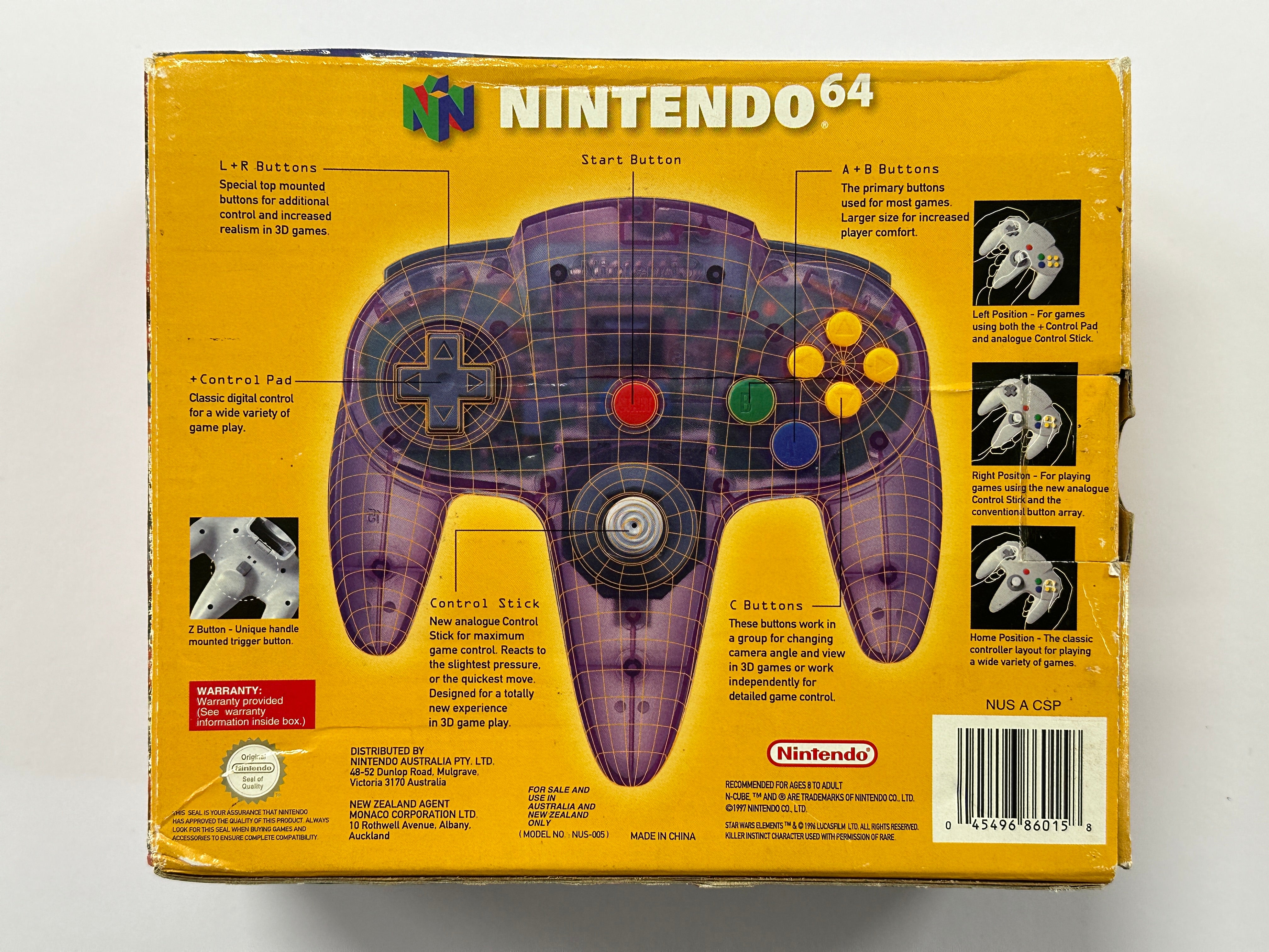 Original Atomic Clear Purple Nintendo 64 Controller - Complete in Box - Authentic N64 Gamepad for Retro Gaming & Collectors - Perfect for Classic N64 Consoles & Gaming Setups