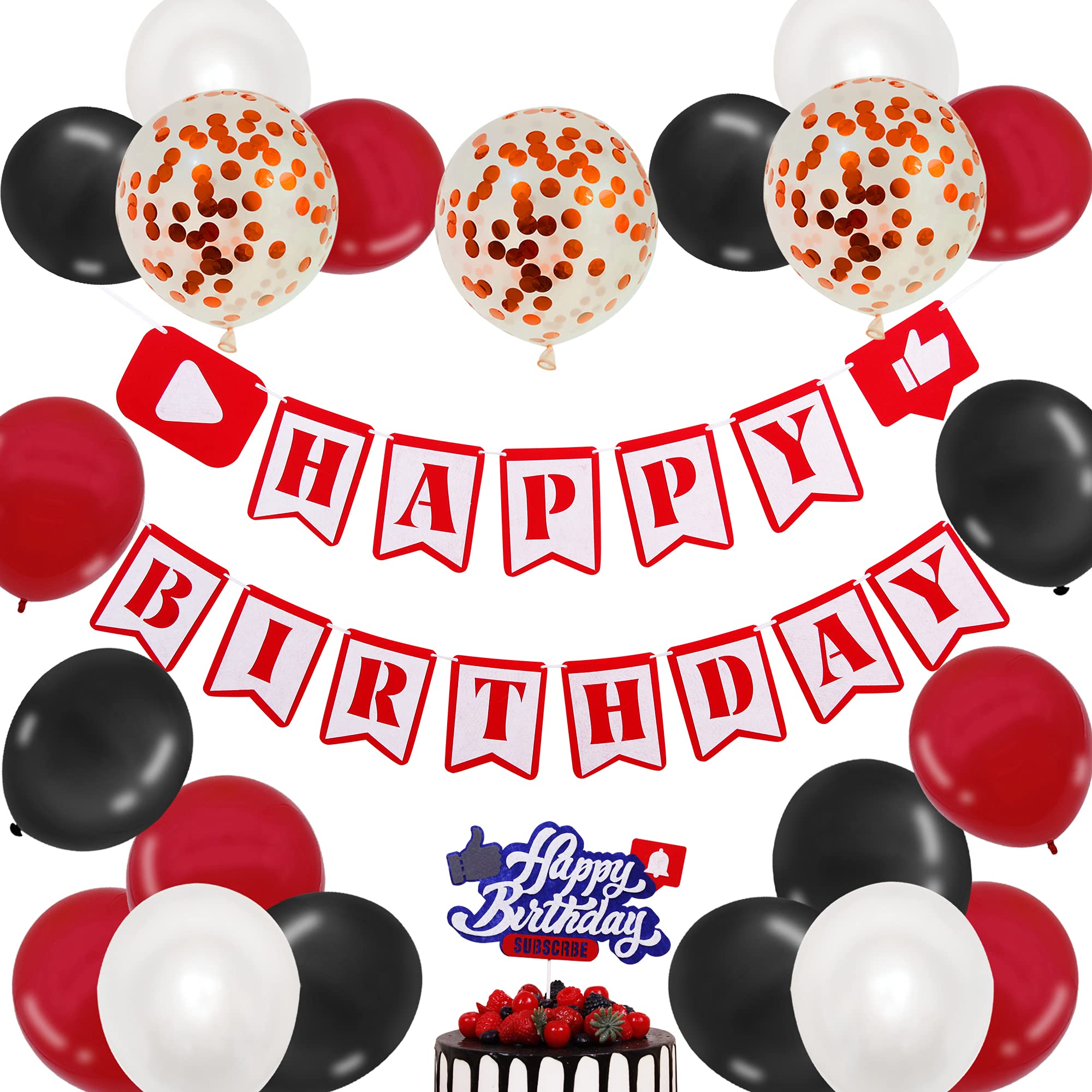 YouTube Themed Party Supplies - Birthday Banner, Cake Topper & Decorations for Social Media Inspired Subscribe & Play Video Theme Party | Perfect for YouTube Fan Celebrations, Content Creator Birthdays & Viral Video Themed Events