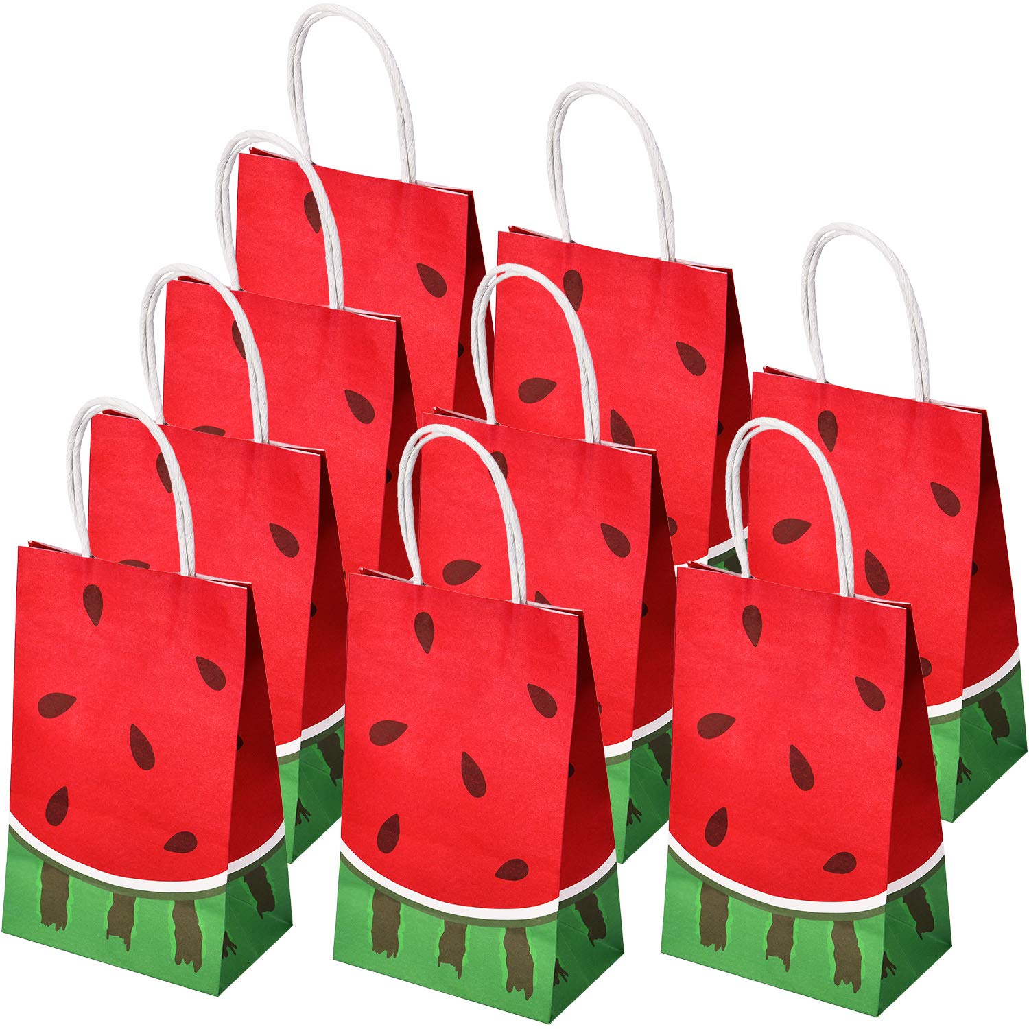 24-Piece Watermelon Party Favor Bags - Red Paper Goodie Bags for Candy & Treats | Summer Birthday Party Supplies, Pool Party Decorations & Kids Celebration Favors | Perfect for Summer BBQs, Baby Showers & Picnic Events