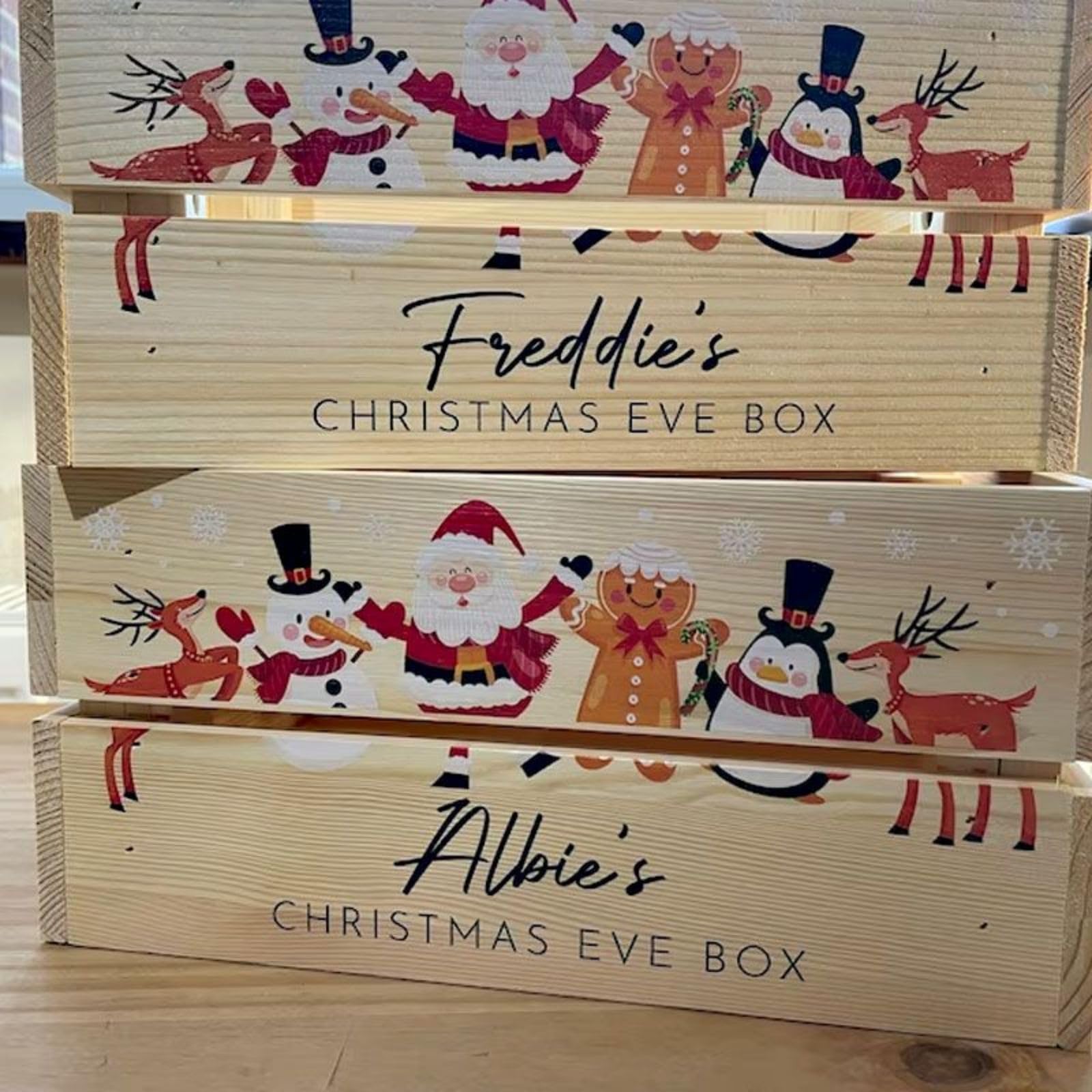 Personalized Wooden Christmas Eve Crate - Custom Christmas Gift Box for Kids & Family | Holiday Decor, Present Storage & Festive Keepsake Box