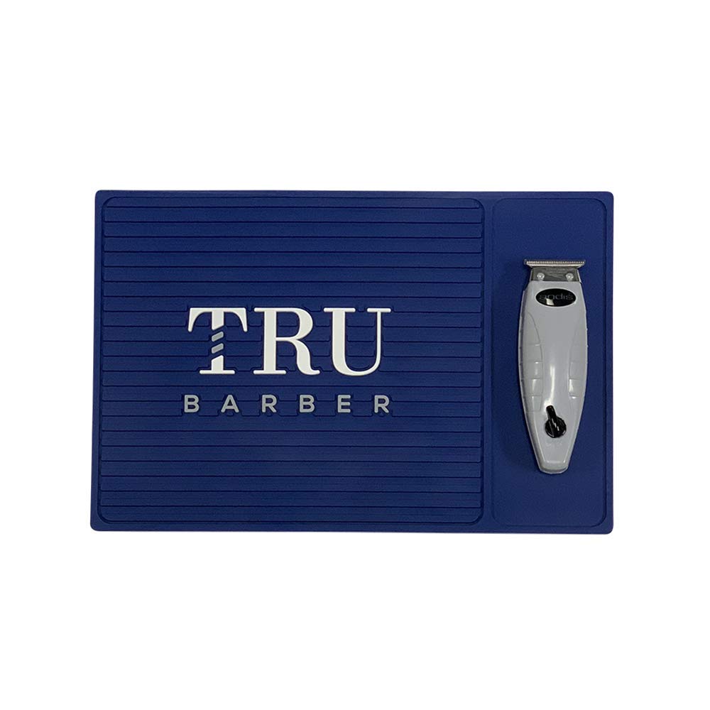 TRU BARBER ORGANIZER MAT 14'X9' (Blue) - Flexible PVC Salon Station Pad, Anti-Slip Barbershop Workstation Mat for Clippers & Tools - Perfect for Hair Cutting, Styling & Grooming Stations