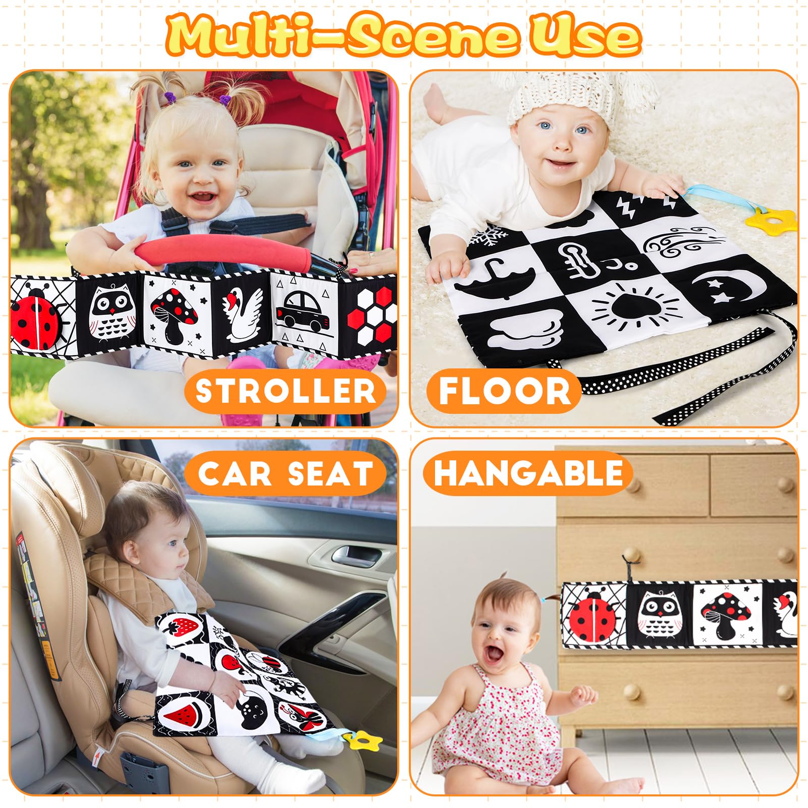 High Contrast Black & White Baby Toys 0-6 Months - Montessori Sensory Crinkle Toys for Newborns & Infants | Tummy Time, Car Seat & Stroller Toys | Soft Cloth Books for Baby Boys & Girls | Perfect Newborn Gift & Early Learning Development
