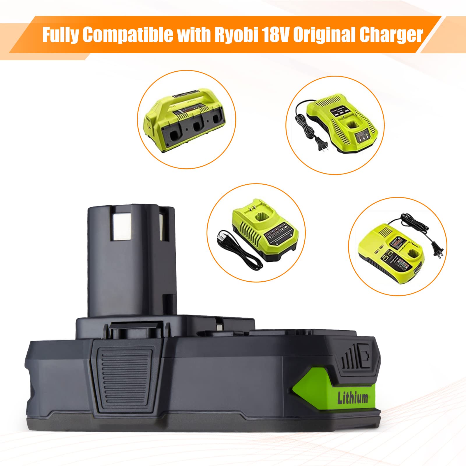 2 Pack 3600mAh P108 Replacement Battery for Ryobi Power Tools - Compatible with Ryobi P108 Cordless Drills, Saws & More - Perfect for DIY Projects, Home Repairs & Professional Use