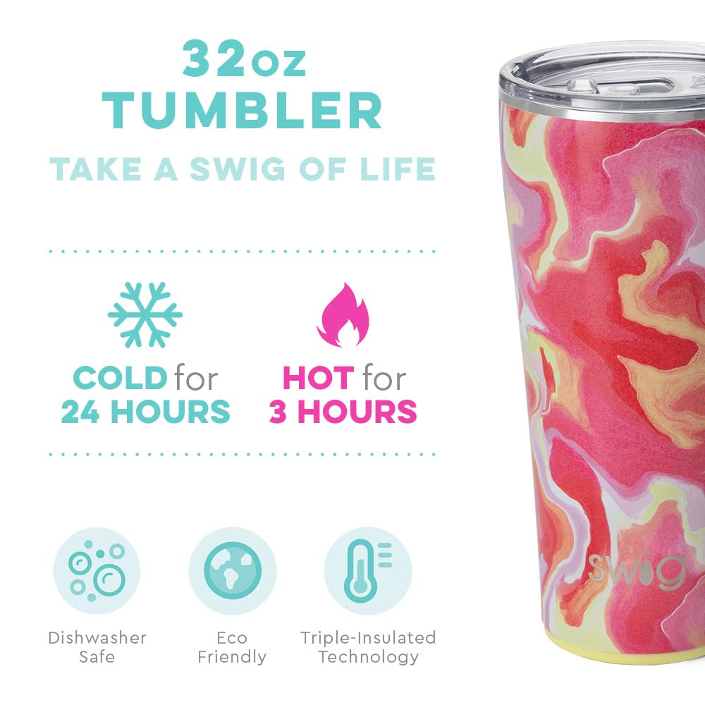32oz Insulated Stainless Steel Tumbler with Lid - Leakproof Travel Coffee Mug, Cup Holder Friendly, Hot & Cold Beverage Thermos (Pink Lemonade) - Perfect for Office, Commuting, Camping & Outdoor Activities