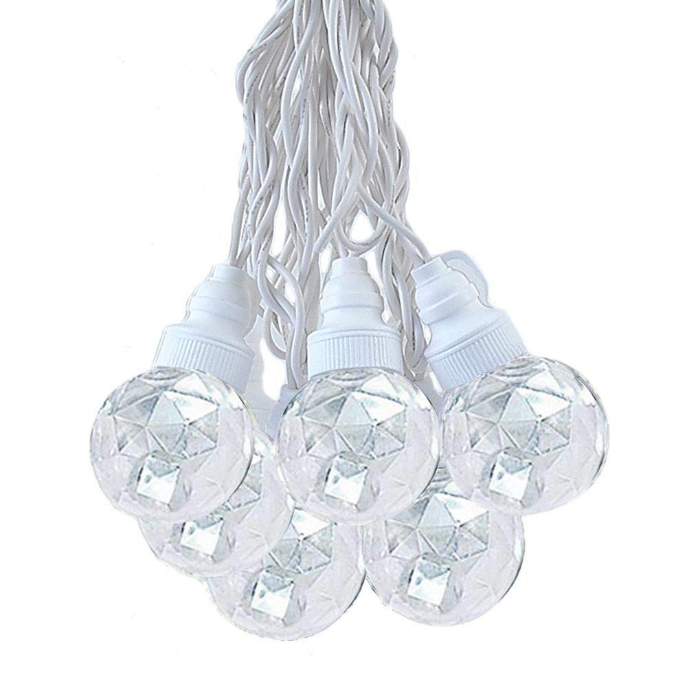 10 Foot LED G40 Sparkle Outdoor Patio String Lights with 10 Pure White Globe Bulbs - Bistro Cafe Hanging Lights for Garden, Backyard, Wedding & Party Decor - C7/E12 Base - White Wire - Weatherproof & Dimmable